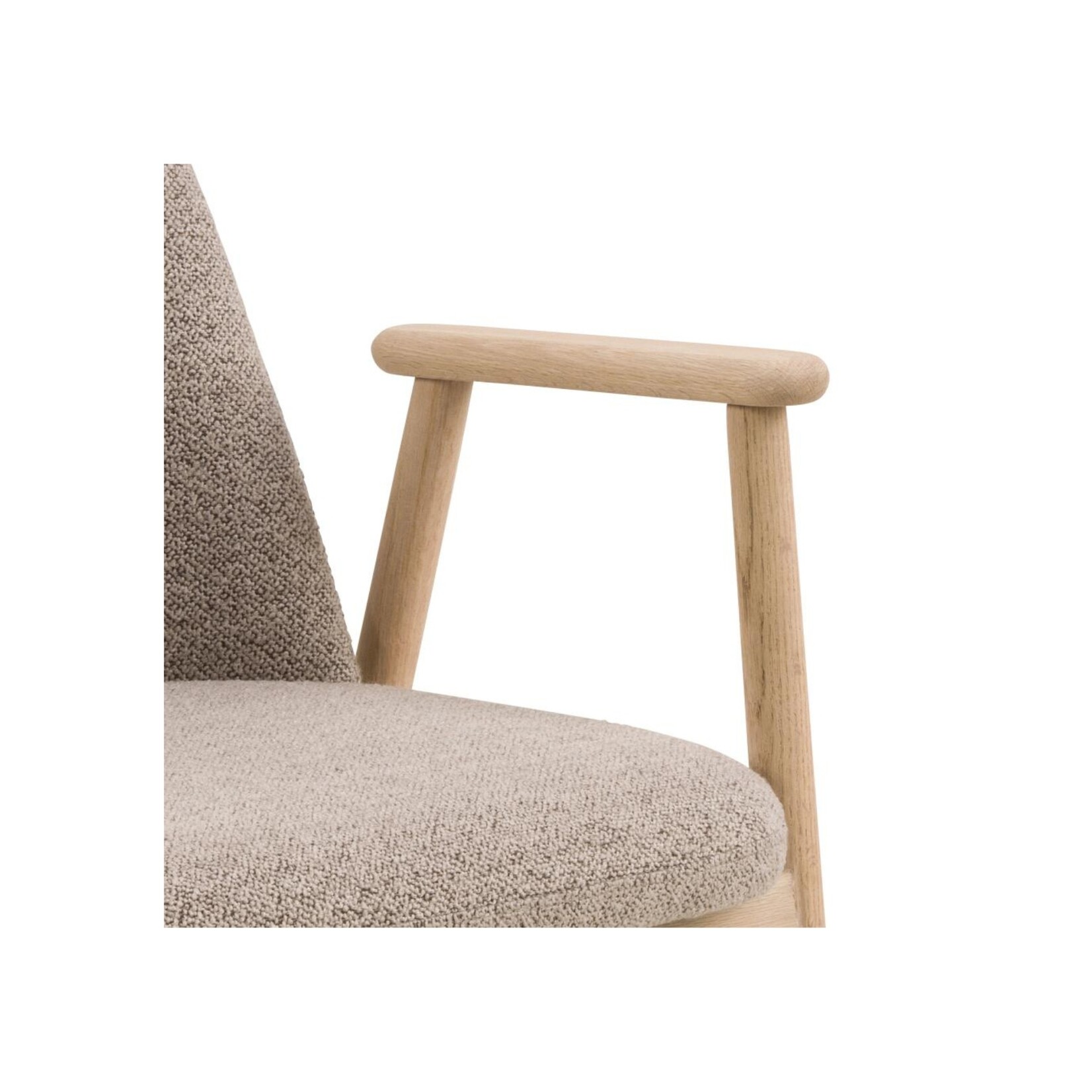 Leo eetkamerstoel met armleuning, stof Monza beige 60, onderstel wit gepigmenteerd geolied eiken