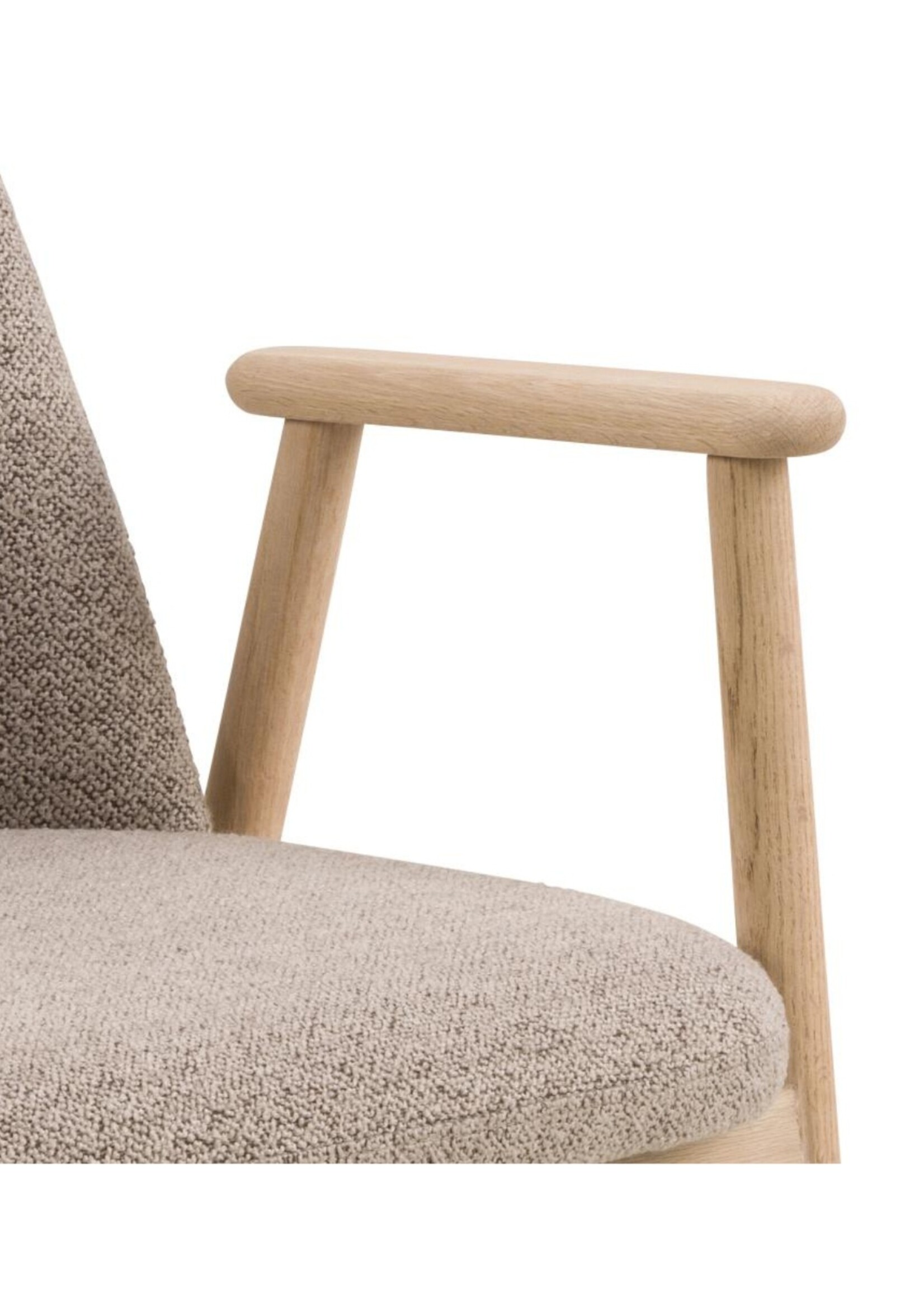 Leo eetkamerstoel met armleuning, stof Monza beige 60, onderstel wit gepigmenteerd geolied eiken