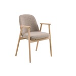Leo eetkamerstoel met armleuning, stof Monza beige 60, onderstel wit gepigmenteerd geolied eiken