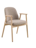 Leo eetkamerstoel met armleuning, stof Monza beige 60, onderstel wit gepigmenteerd geolied eiken