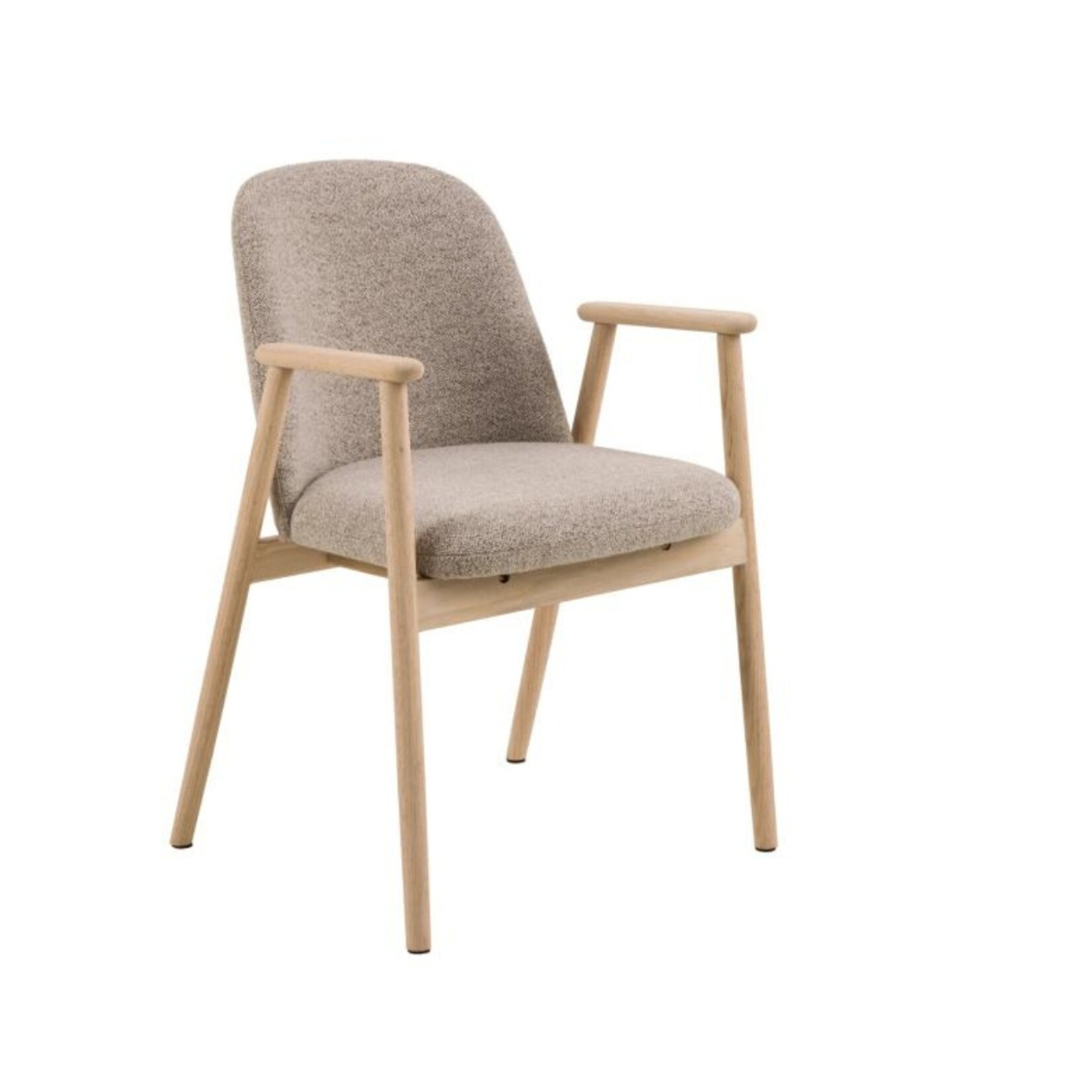 Leo eetkamerstoel met armleuning, stof Monza beige 60, onderstel wit gepigmenteerd geolied eiken