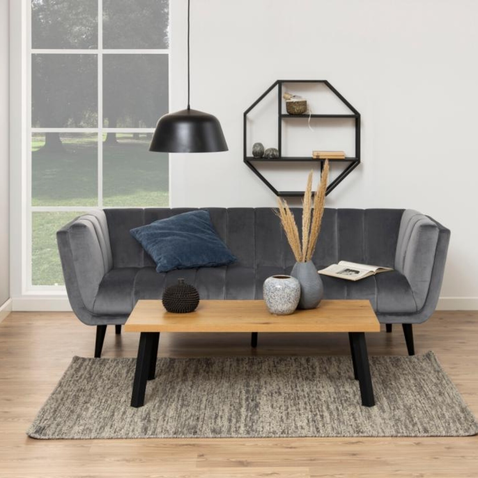 Achthoekige wandrek Seaford mat zwart