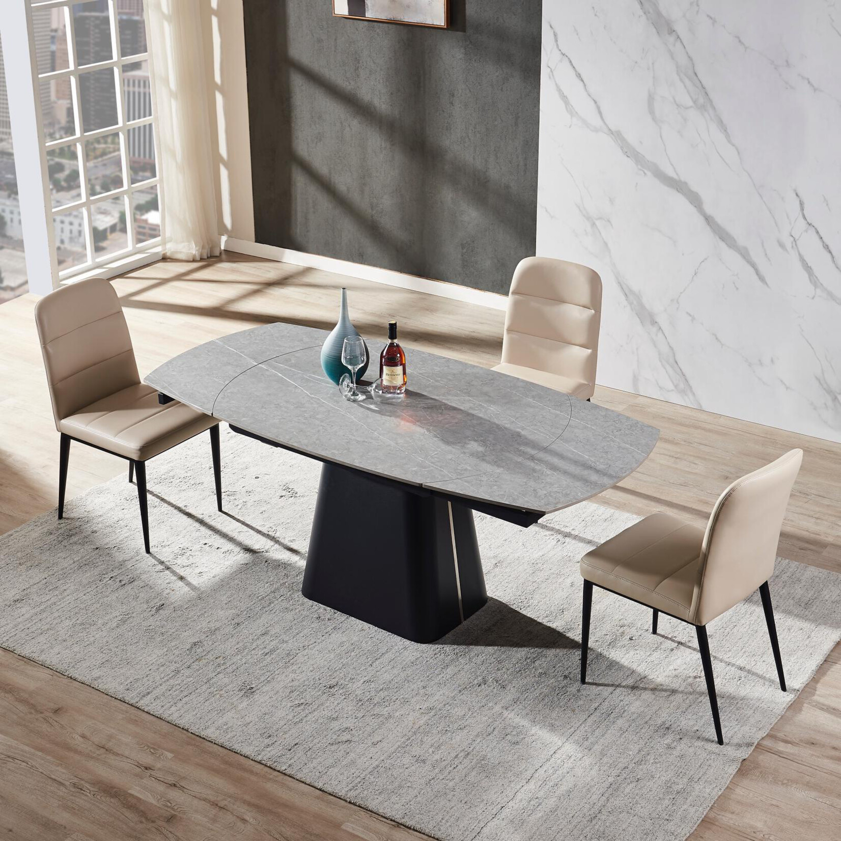 RV Design Rick Uitschuiftafel 160x90 (+2 x 40cm) Deckstone Zwart Marmer