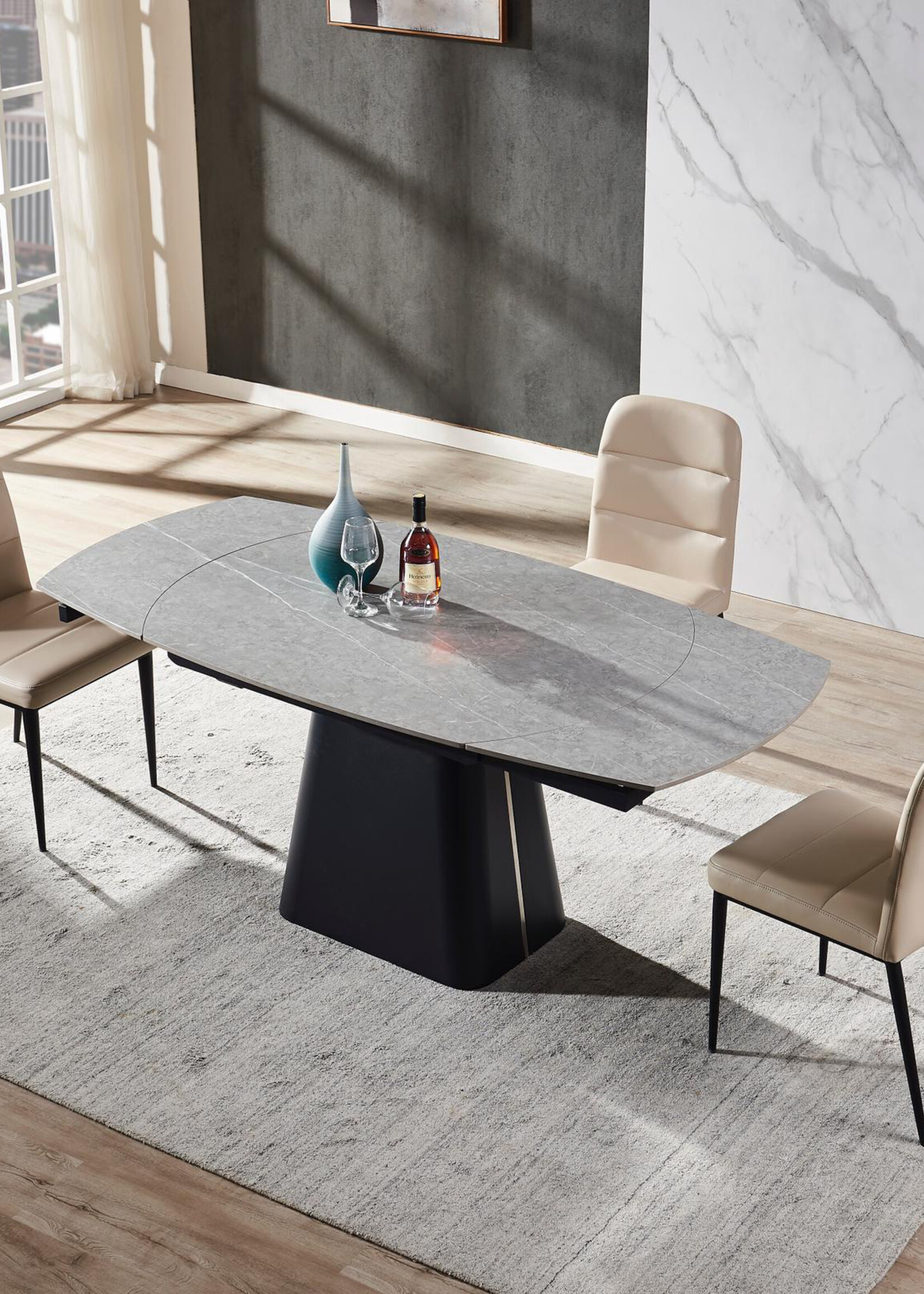 RV Design Rick Uitschuiftafel 160x90 (+2 x 40cm) Deckstone Zwart Marmer