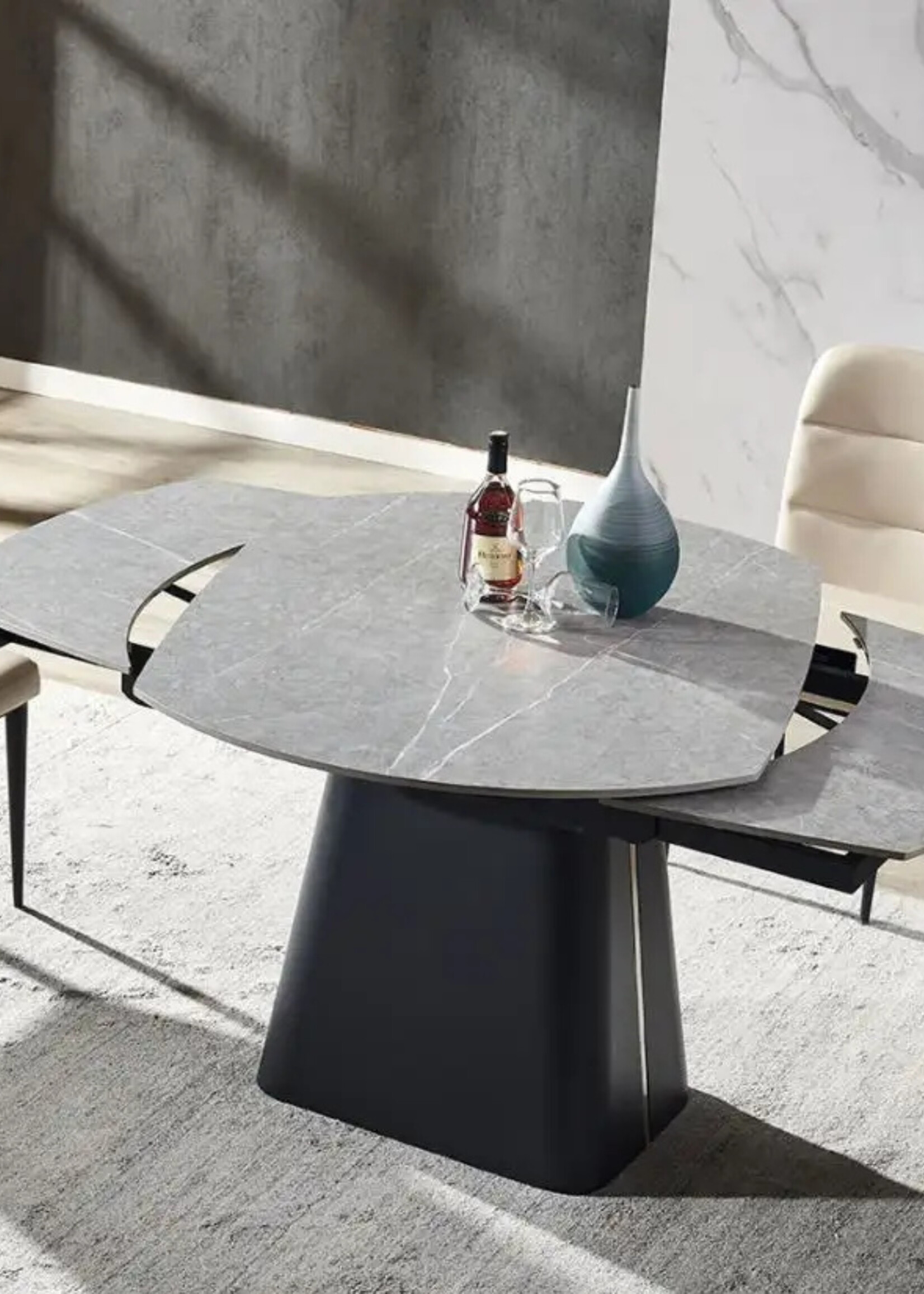 RV Design Rick Uitschuiftafel 160x90 (+2 x 40cm) Deckstone Zwart Marmer