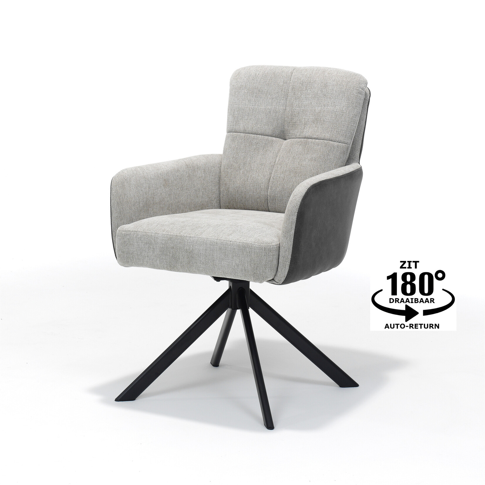 RV Design Fred armstoel - Stof Ecru+Cowboy 104 - draaivoet 180 zwart