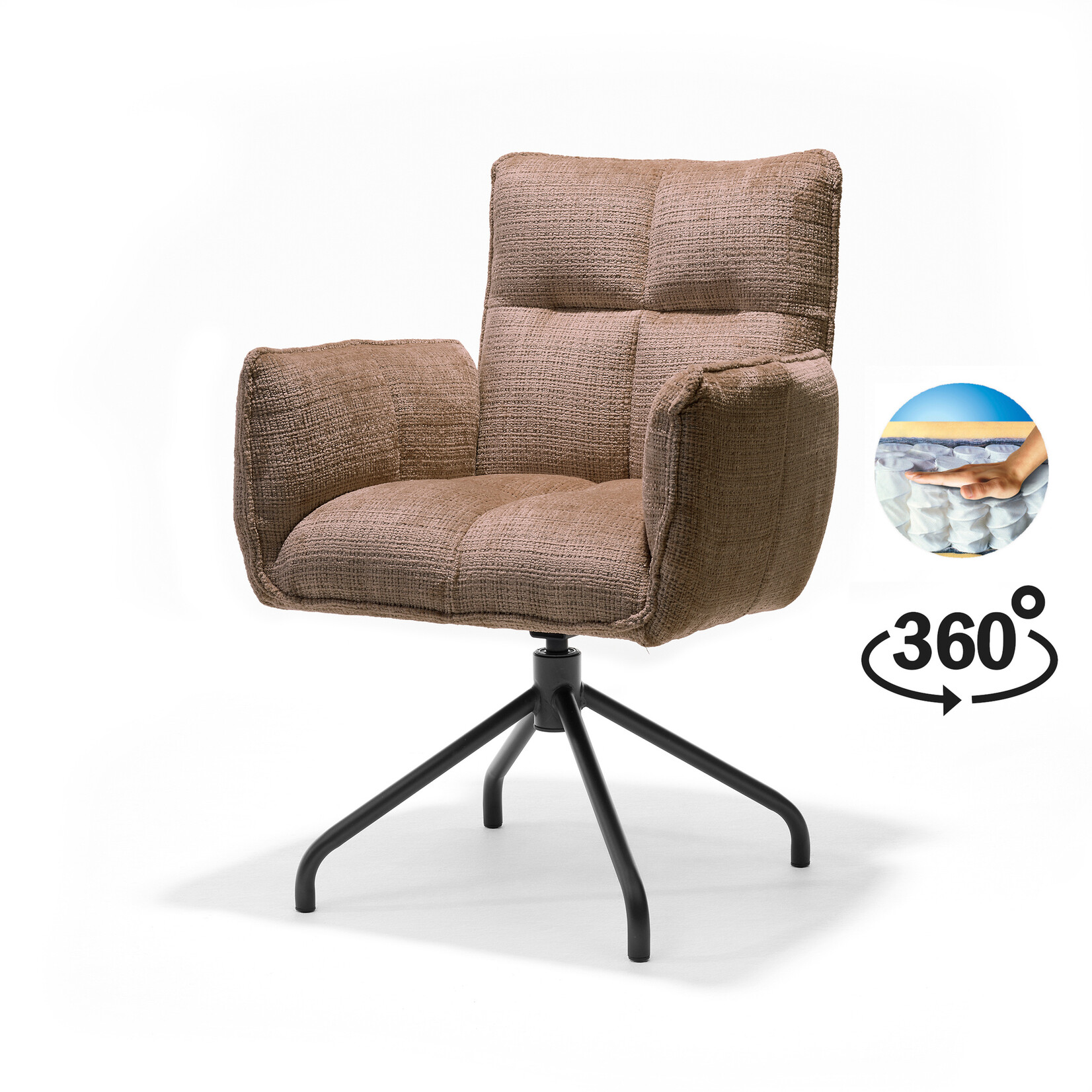 RV Design Nova armstoel Stof Cremona #18 Taupe - 360 Draaibaar frame zwart P14