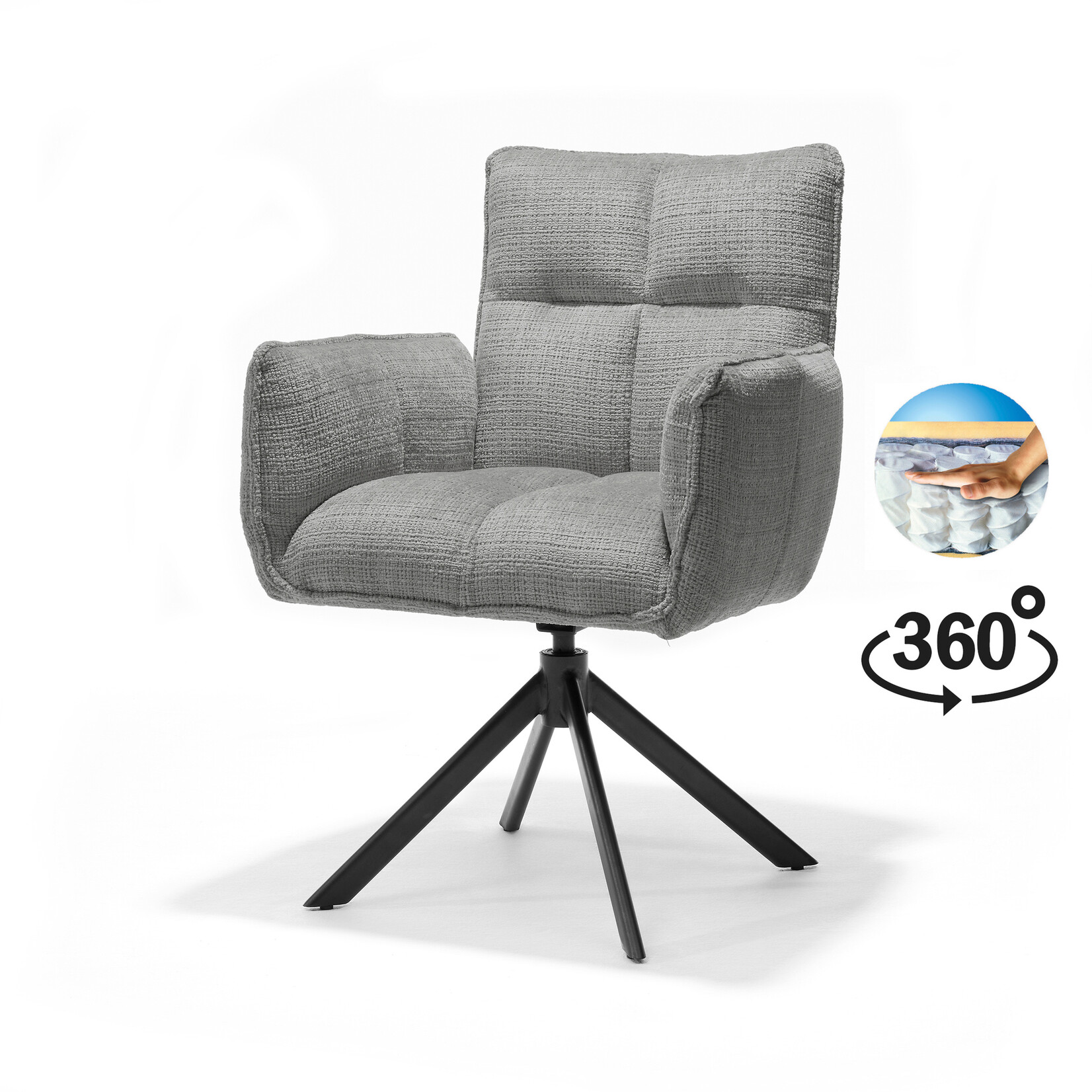 RV Design Nova armstoel Stof Cremona #85 Licht Grijs - 360 Draaibaar frame zwart A360