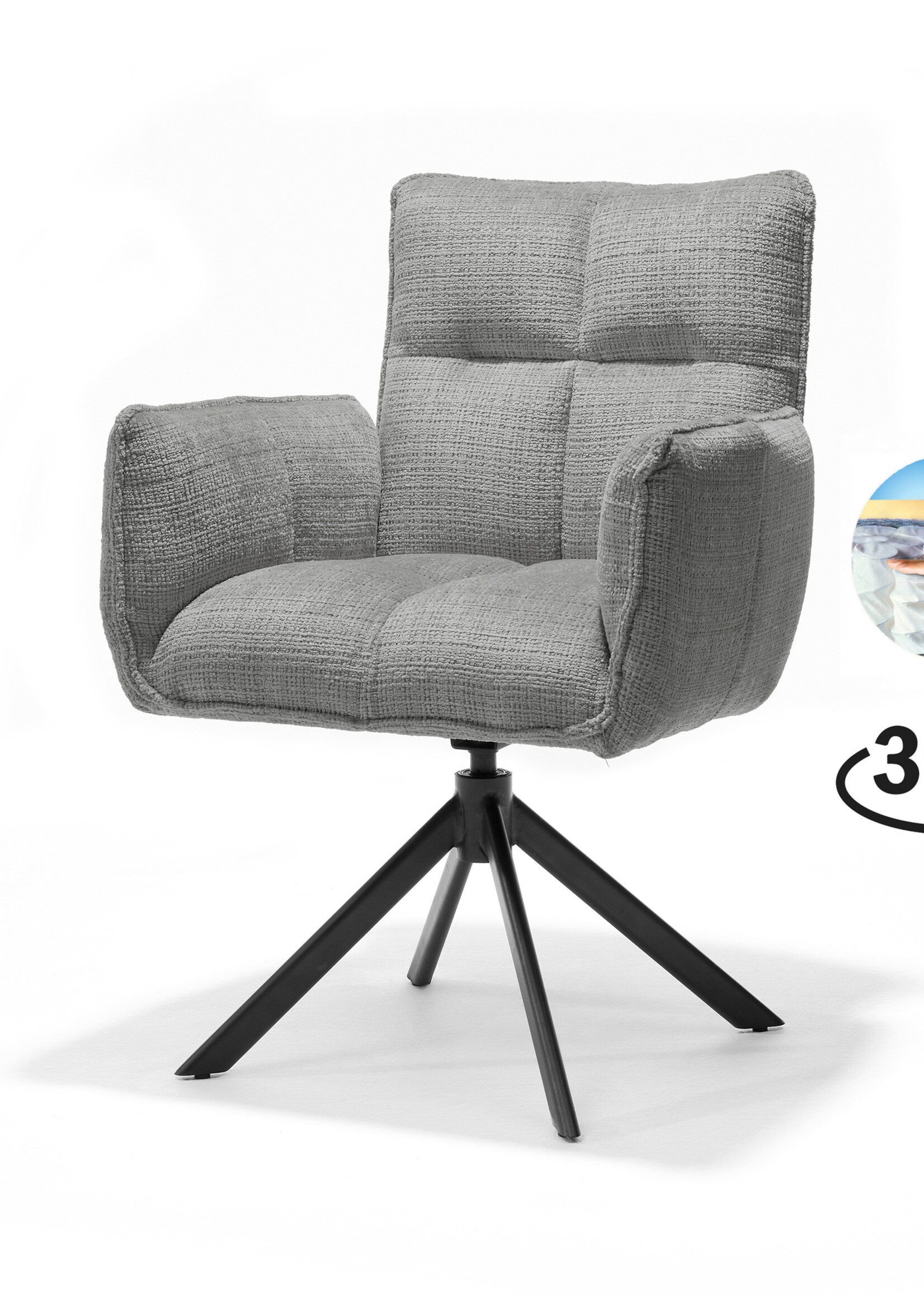 RV Design Nova armstoel Stof Cremona #85 Licht Grijs - 360 Draaibaar frame zwart A360