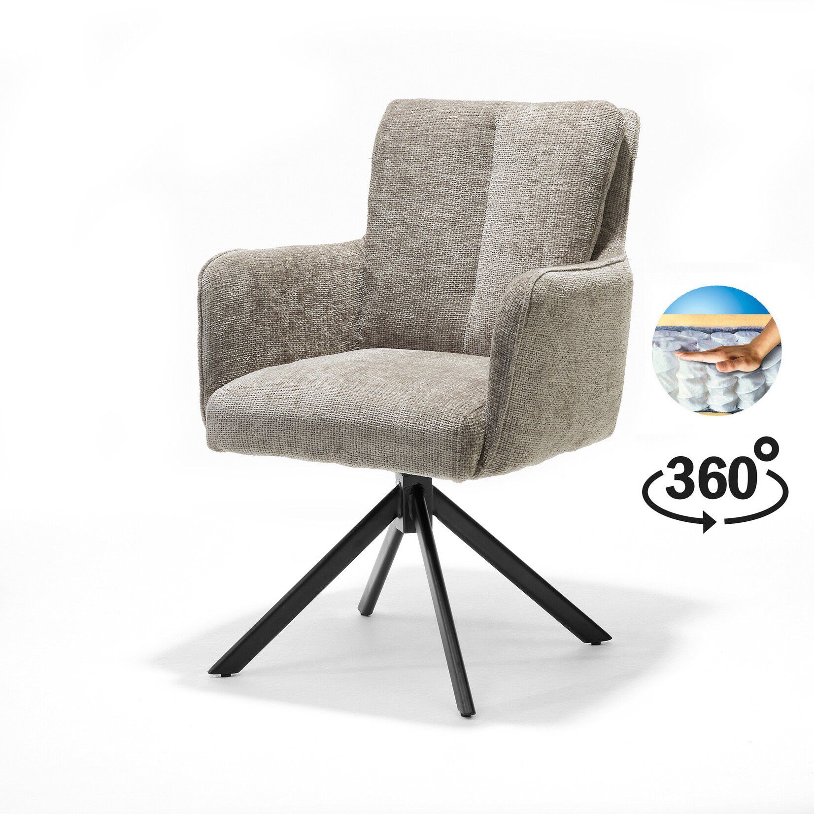 RV Design Alex armstoel Stof Cremona #02 Ecru - 360 Draaibaar frame zwart A360