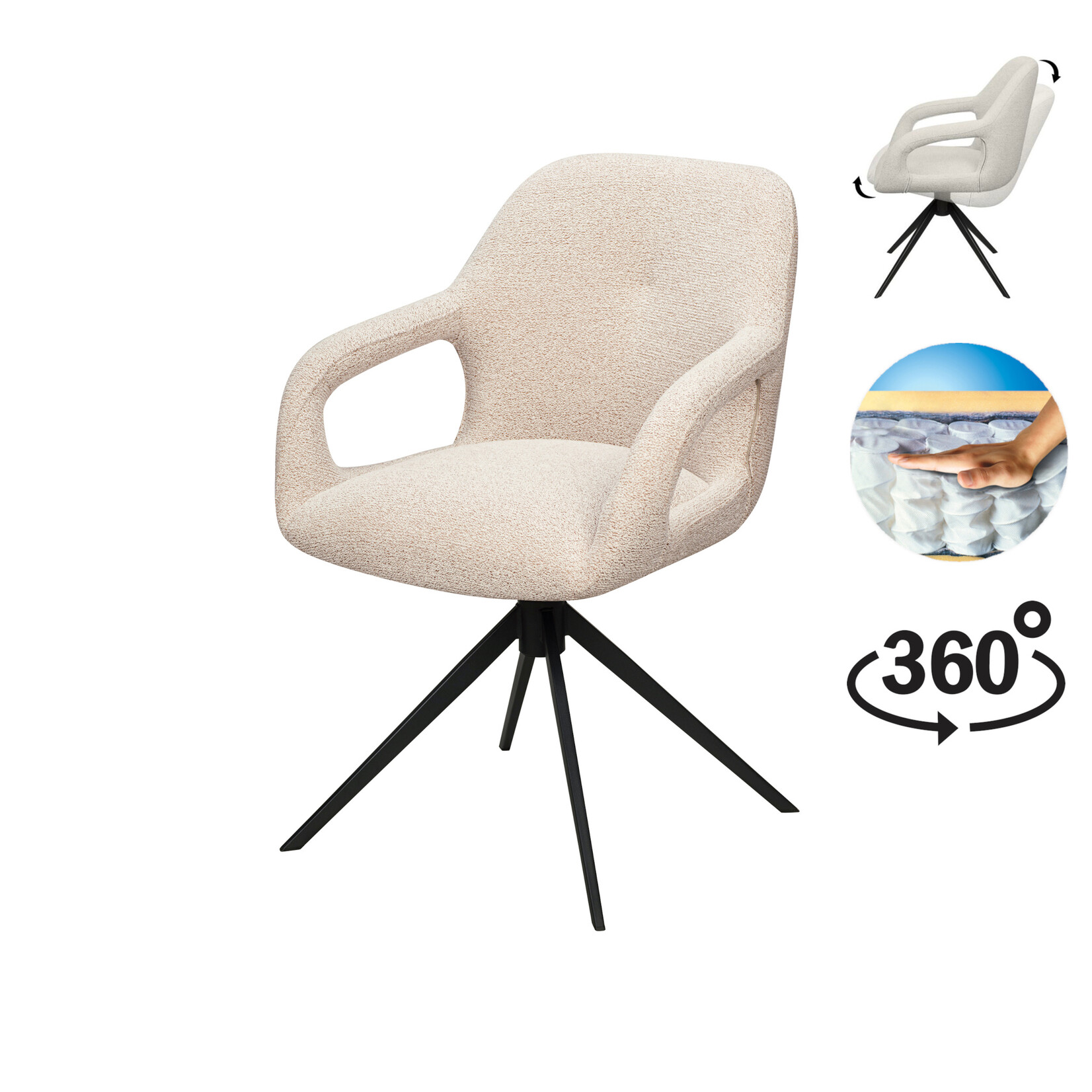 RV Design Move armstoel Stof Sahara Linen - Relax functie - frame zwart