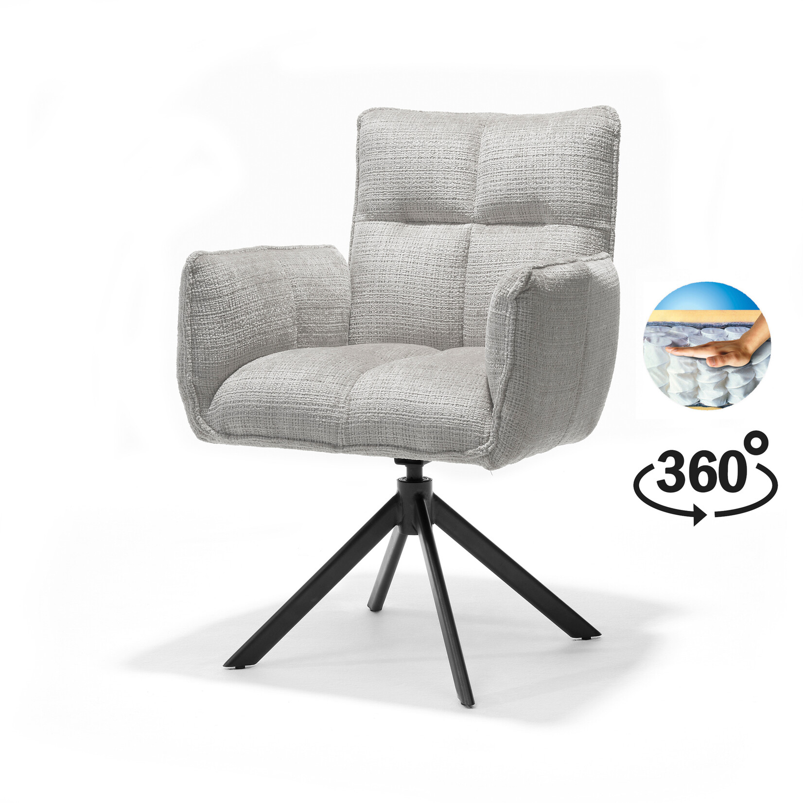 RV Design Nova armstoel Stof Cremona #04 Natural - 360 Draaibaar frame zwart A360