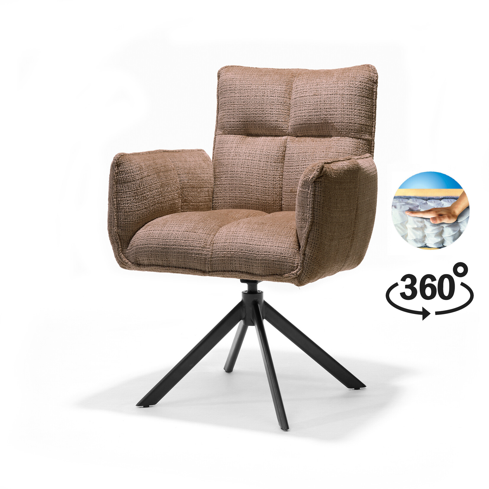 RV Design Nova armstoel Stof Cremona #18 Taupe - 360 Draaibaar frame zwart A360