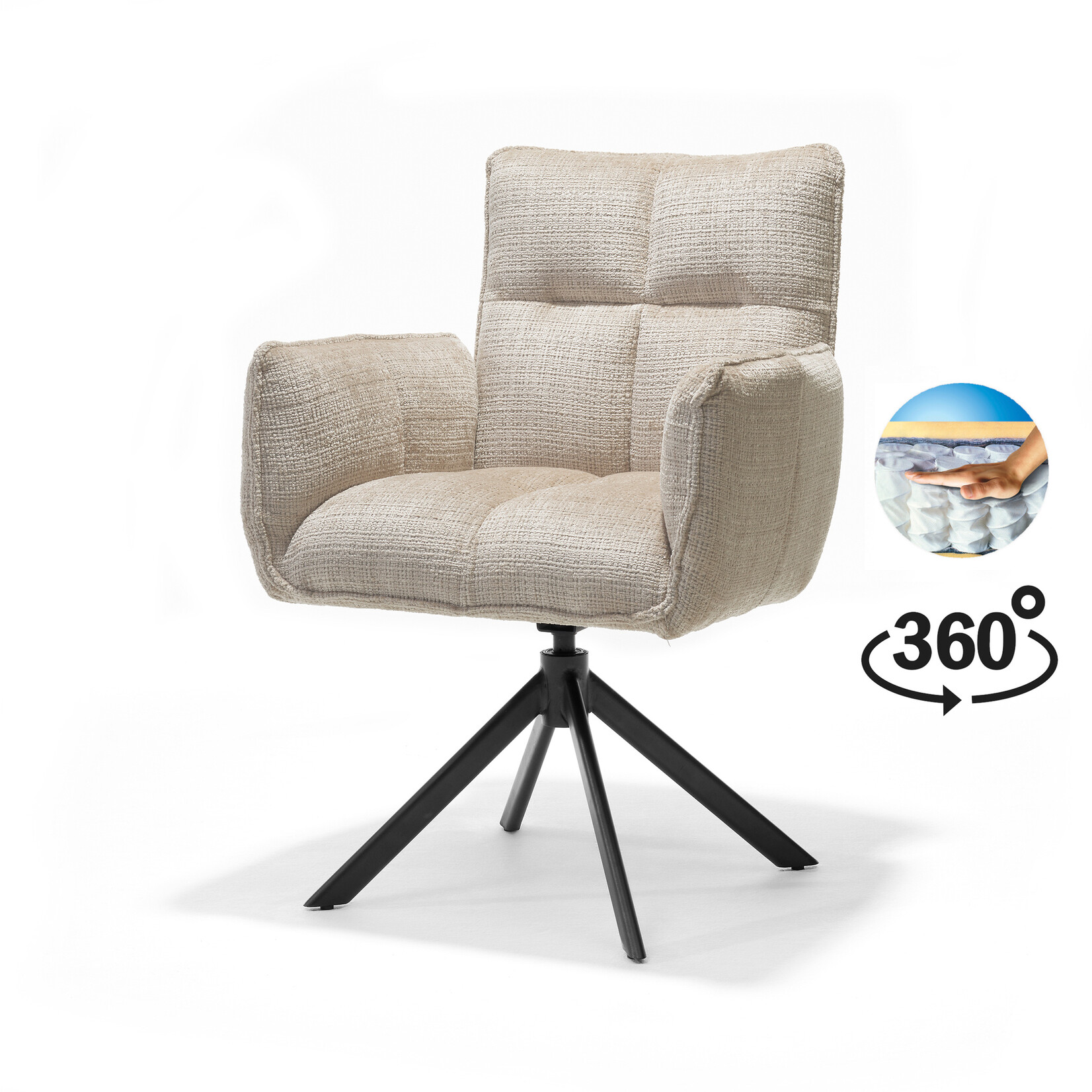 RV Design Nova armstoel Stof Cremona #02 Ecru - 360 Draaibaar frame zwart A360