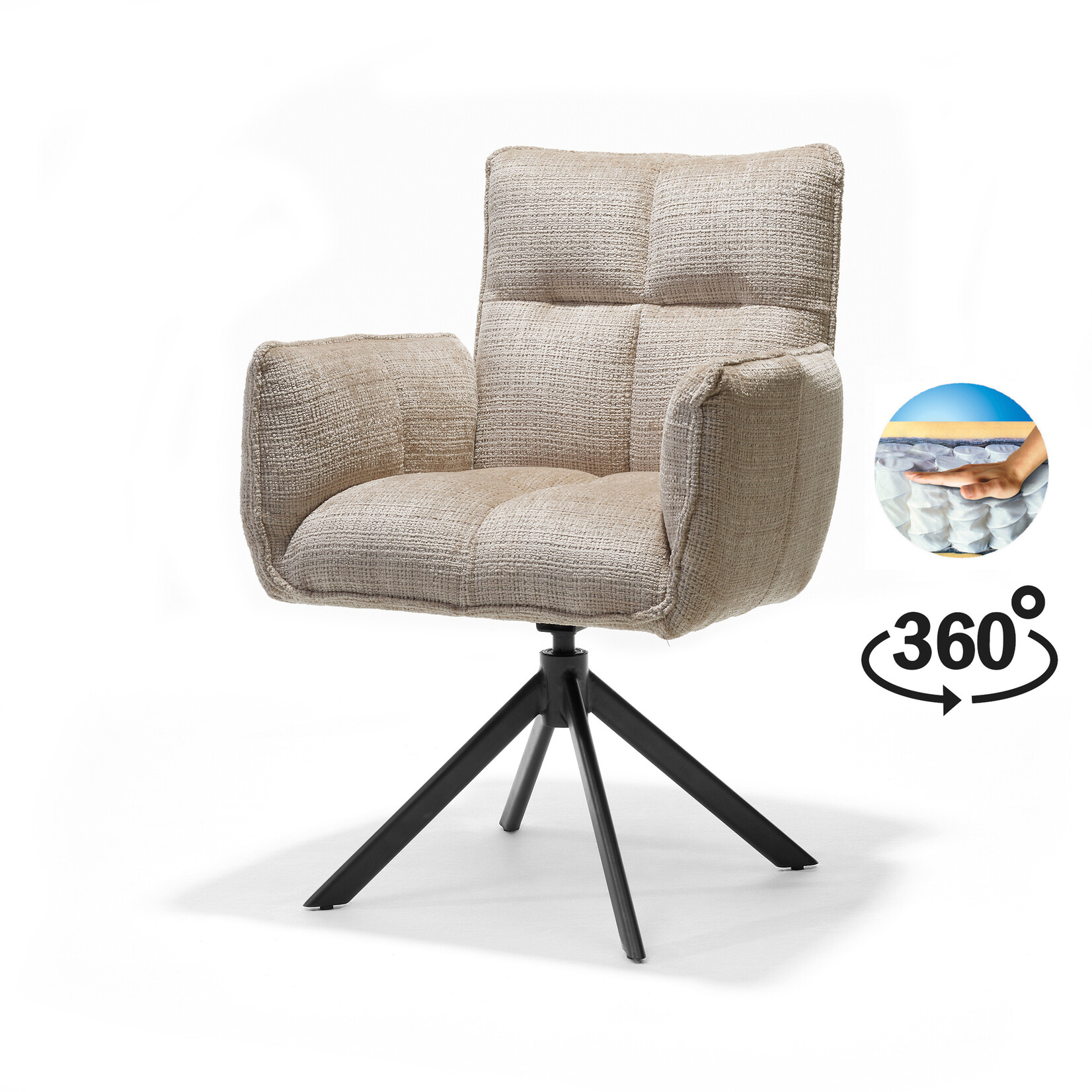 RV Design Nova armstoel Stof Cremona #14 Beige - 360 Draaibaar frame zwart A360