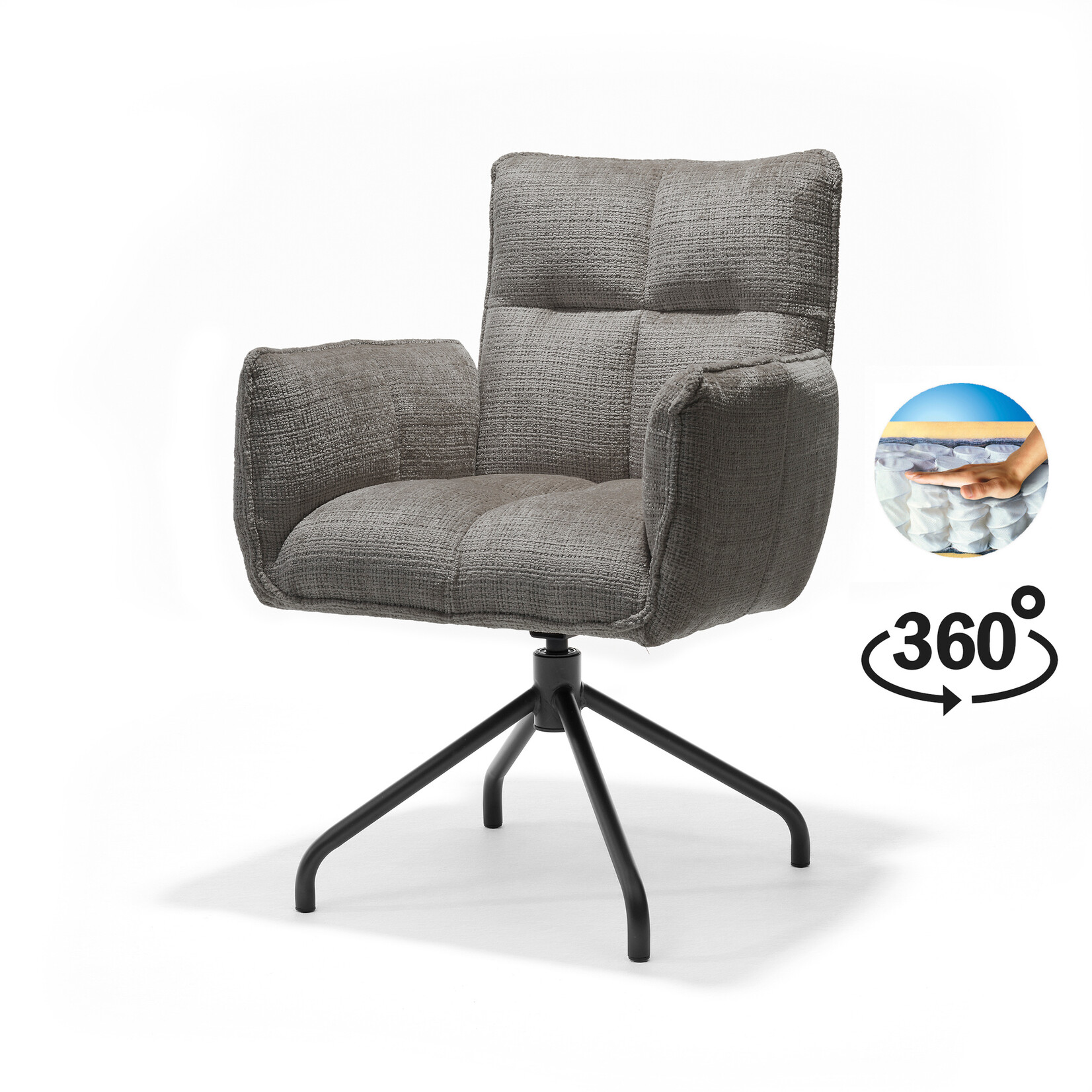 RV Design Nova armstoel Stof Cremona #93 Donker Grijs - 360 Draaibaar frame zwart P14