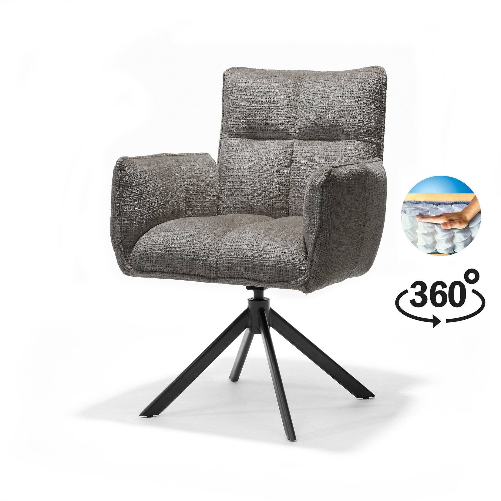 RV Design Nova armstoel Stof Cremona #93 Donker Grijs - 360 Draaibaar frame zwart A360