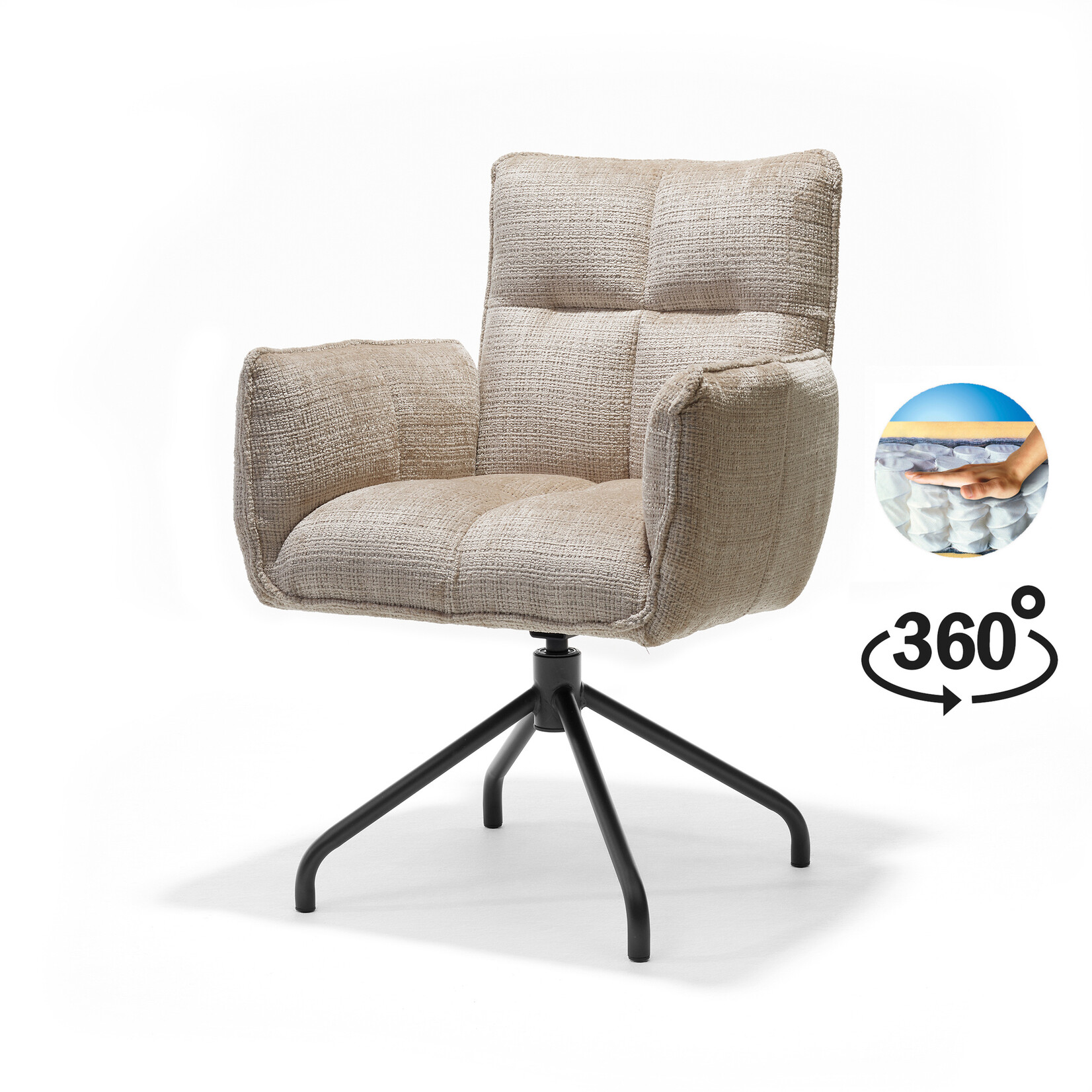 RV Design Nova armstoel Stof Cremona #14 Beige - 360 Draaibaar frame zwart P14