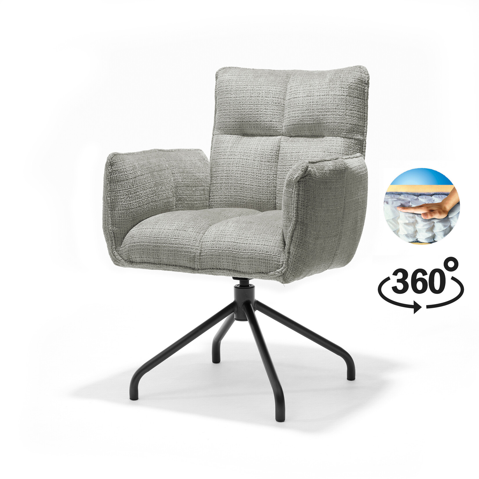 RV Design Nova armstoel Stof Cremona #96 Grijs - 360 Draaibaar frame zwart P14