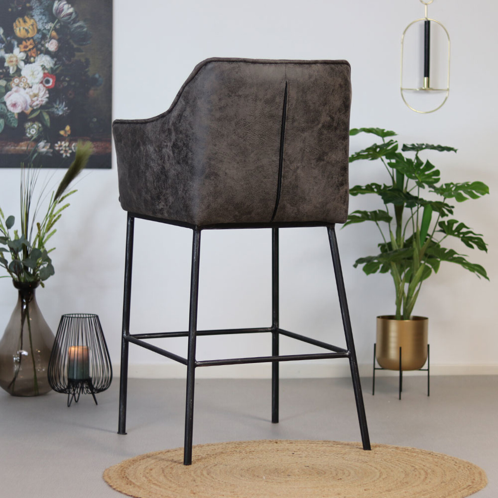 Barstoel Aaron microvezel - Leatherlook antraciet 82 cm