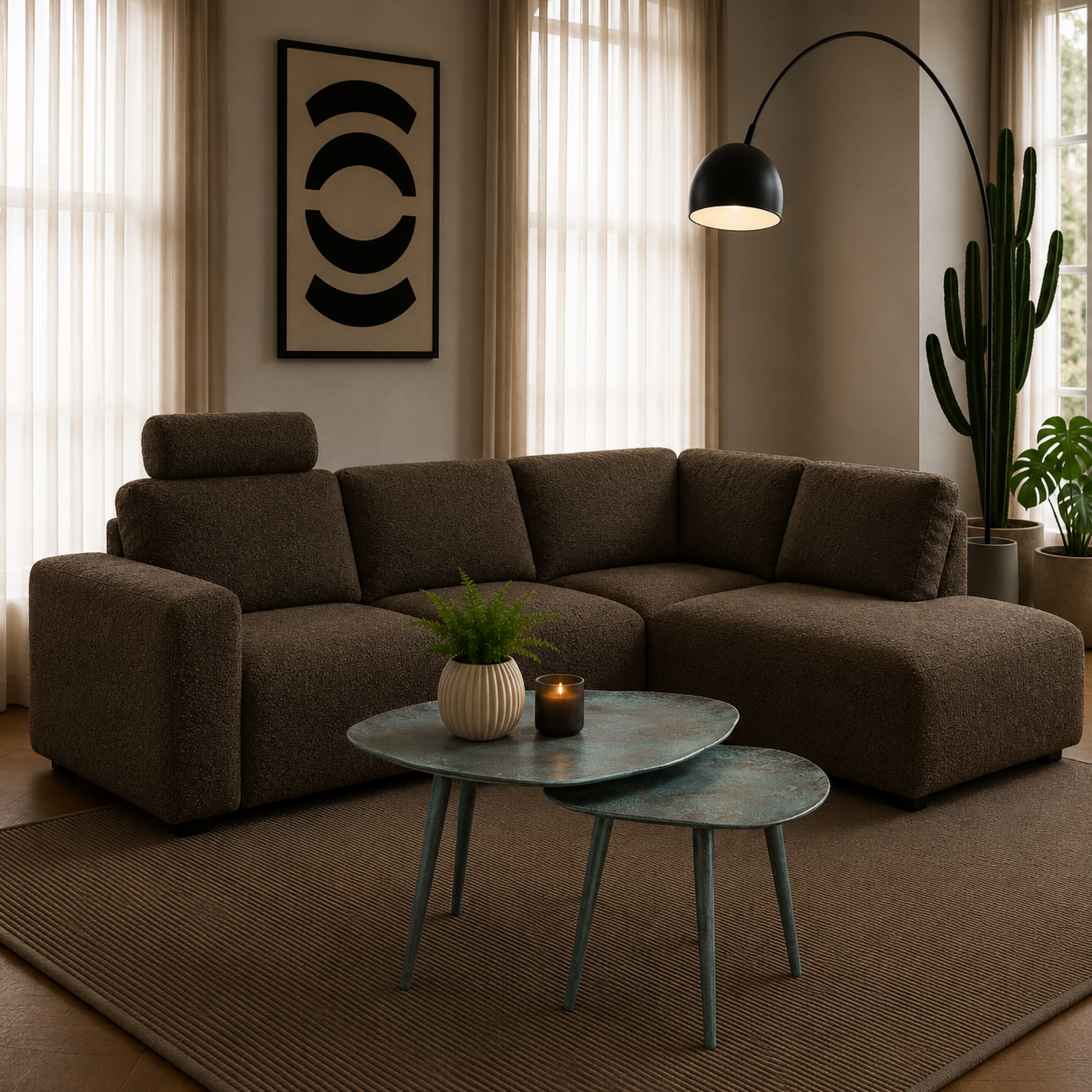 Benoa Blauwe patina bijzettafel 34,5 diameter (set van 2)
