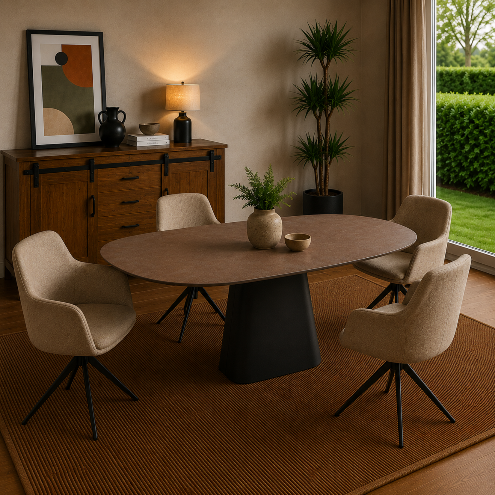 RV Design Basic eetkamertafel Deens Ovaal 220X110 HPL1 Ferro Brons+TM05