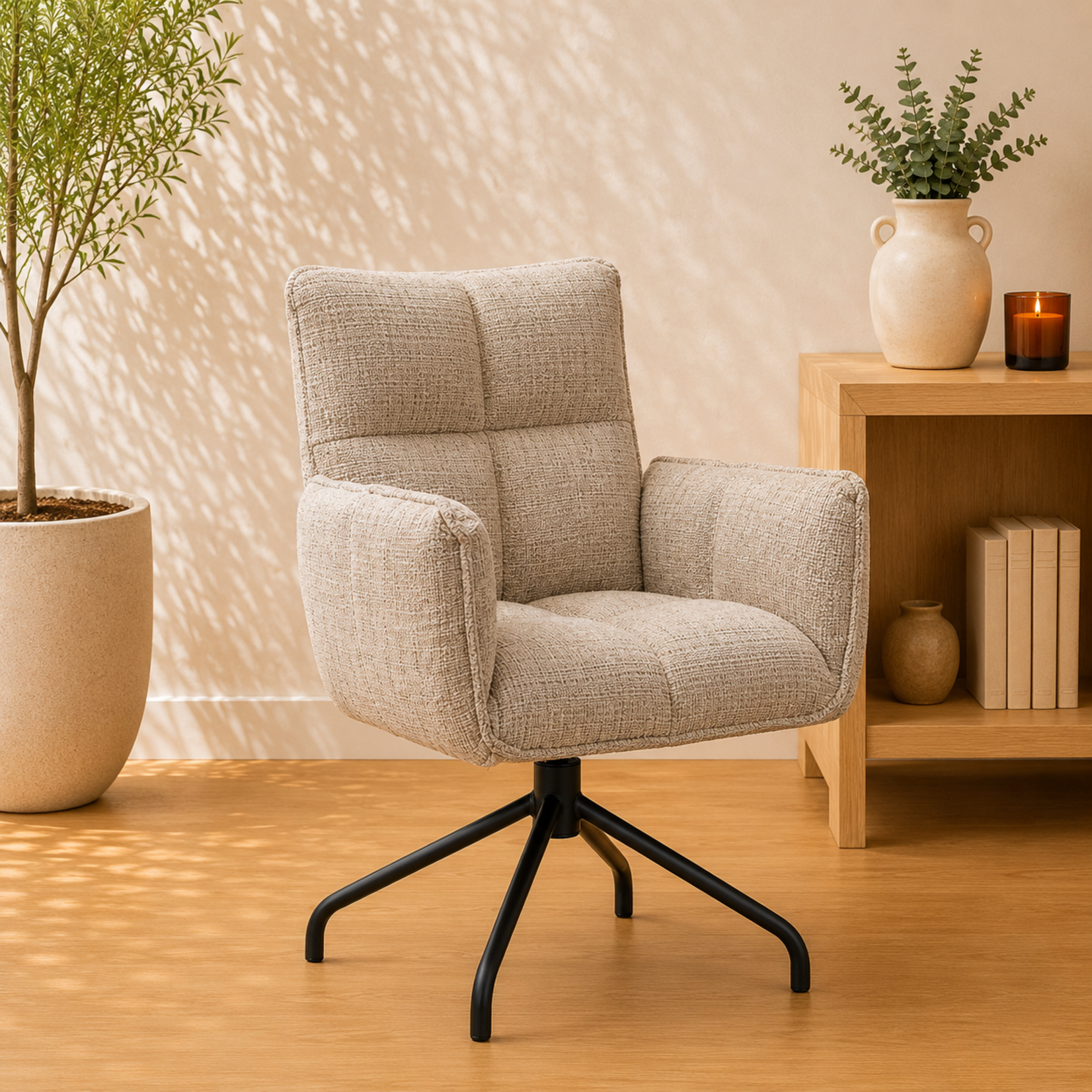 RV Design Nova armstoel Stof Cremona #14 Beige - 360 Draaibaar frame zwart P14