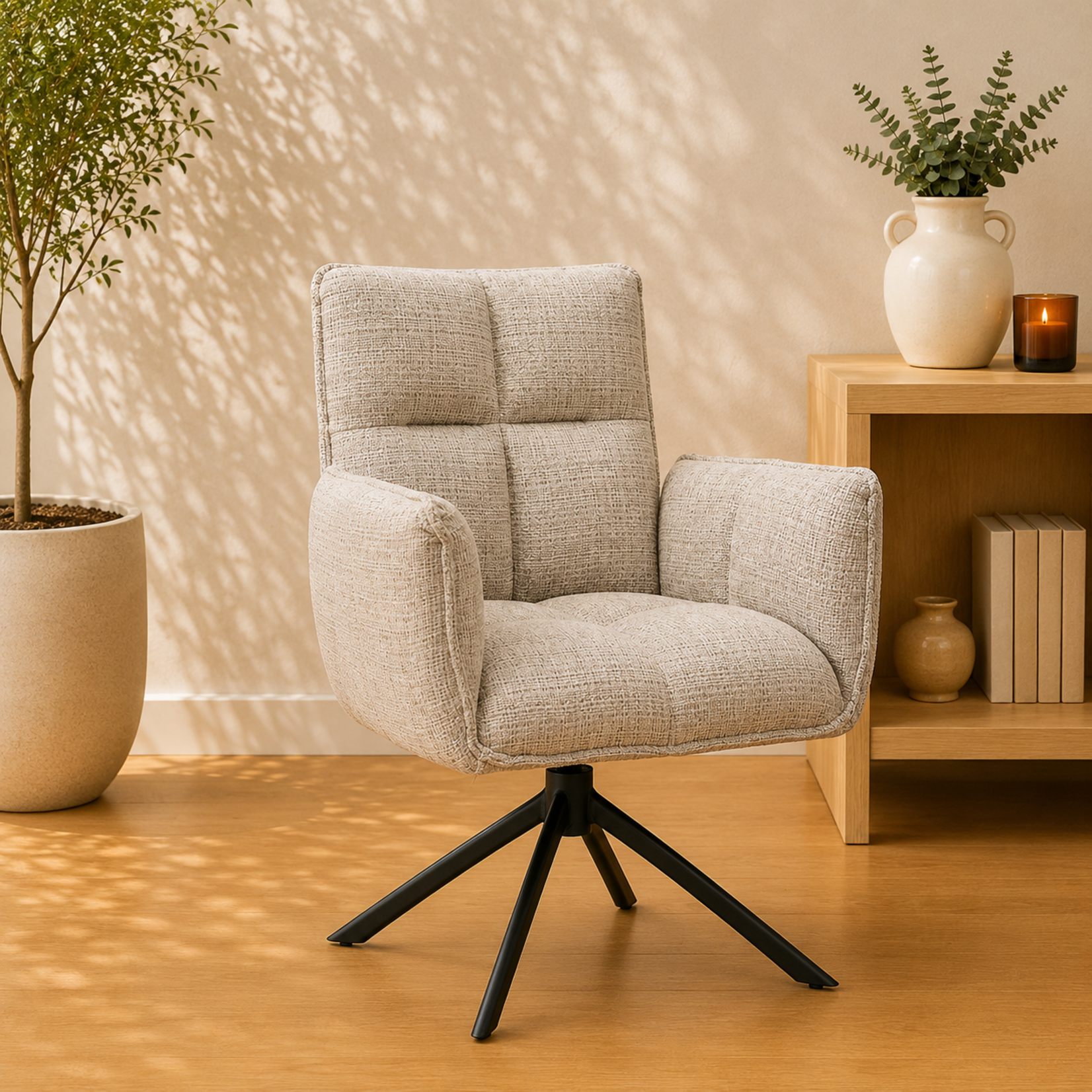 RV Design Nova armstoel Stof Cremona #14 Beige - 360 Draaibaar frame zwart A360