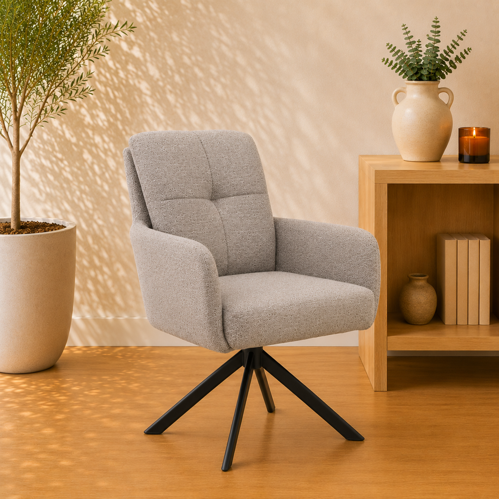 RV Design Fred armstoel - Stof Retro Bliss #03-Naturel - draaivoet 180 zwart