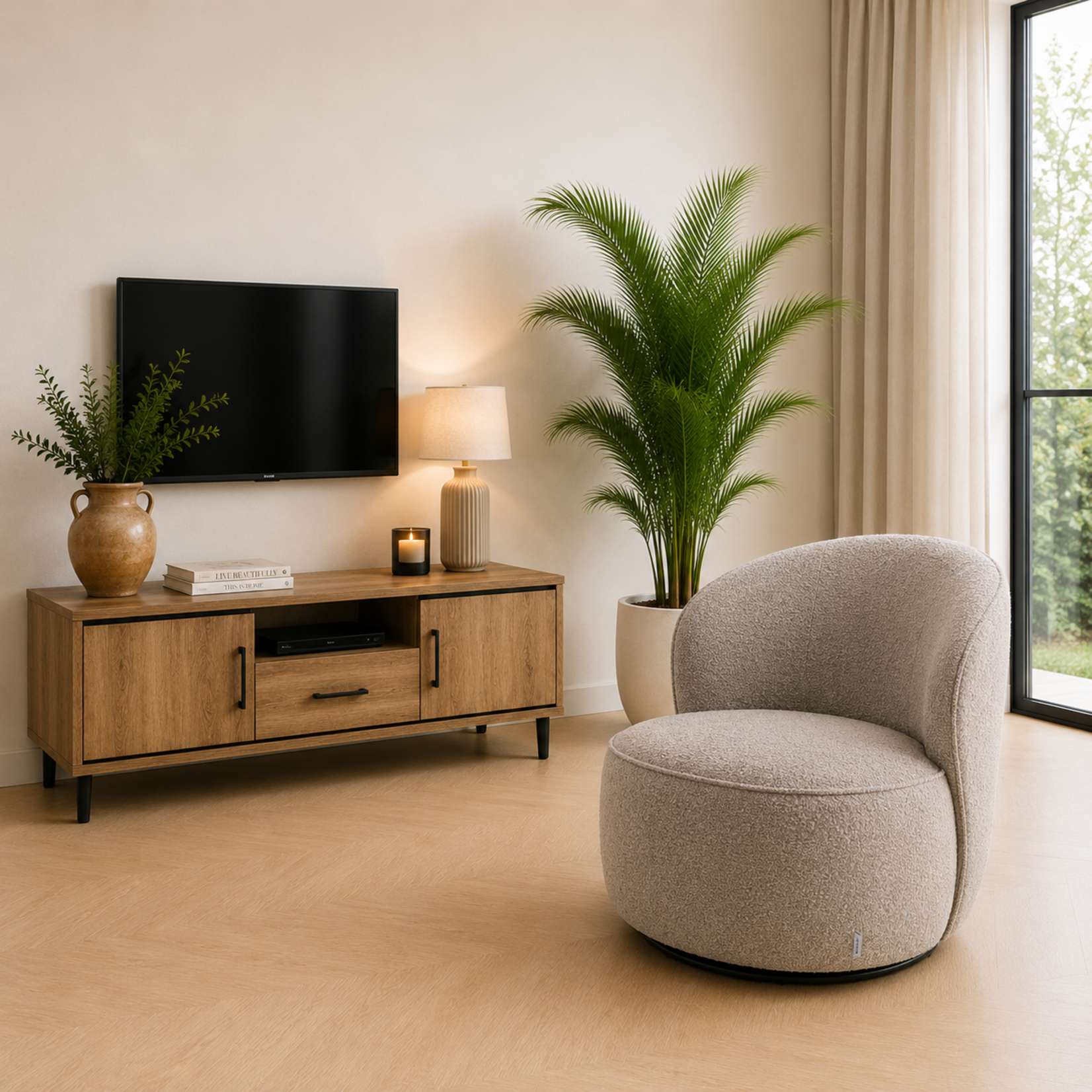 RV Design Sammy Draaifauteuil Stof Teddy #01 Natural
