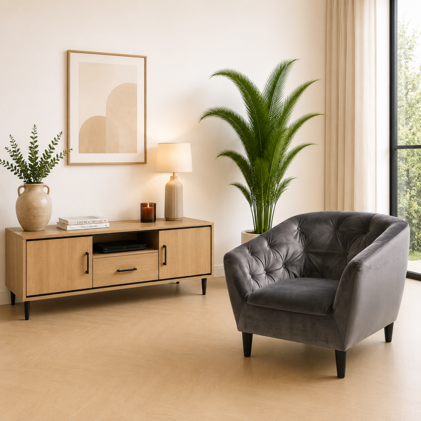 Ria Ria lounge stoel – fluwelen stof – Donkergrijs