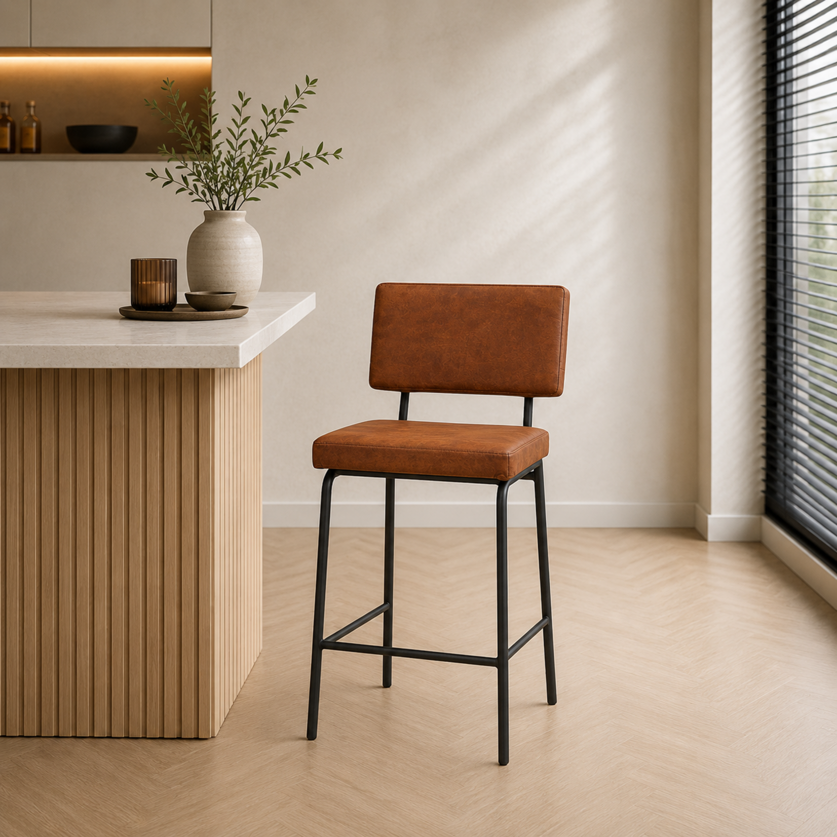 Barkruk Espen cognac eco-leer 64-77 cm