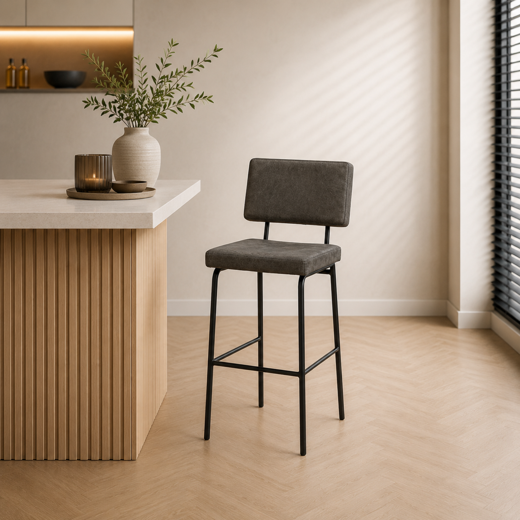 Barkruk Espen antraciet eco-leer 64-77 cm