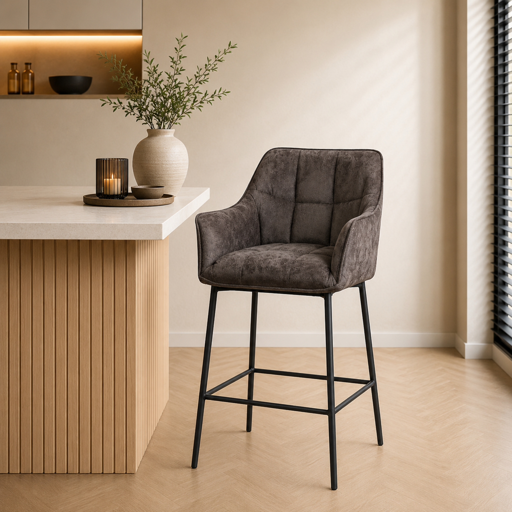 Barstoel Aaron microvezel - Leatherlook antraciet 82 cm