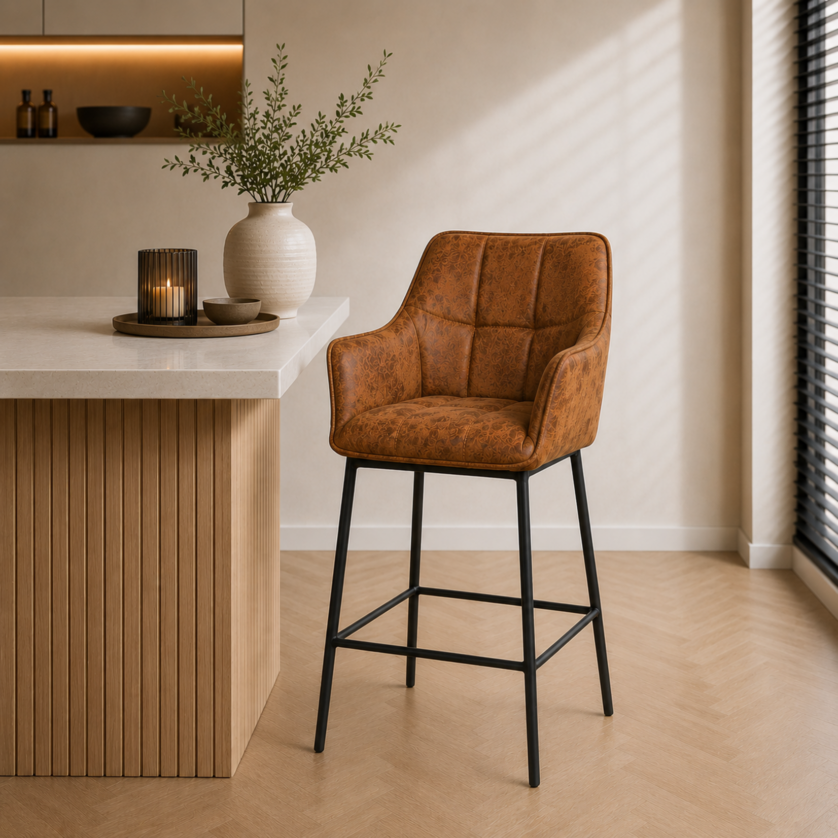 Barstoel Aaron Cognac microvezel - Leatherlook 82 cm
