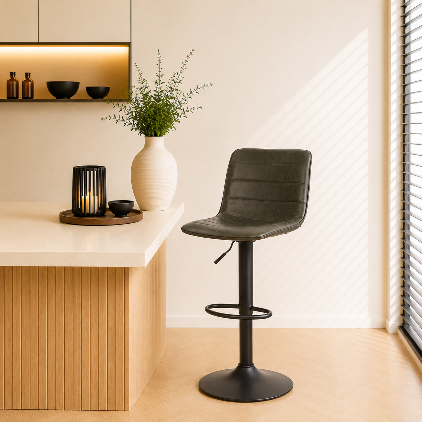 Barkruk Boston leer 60-76 cm Olijfgroen