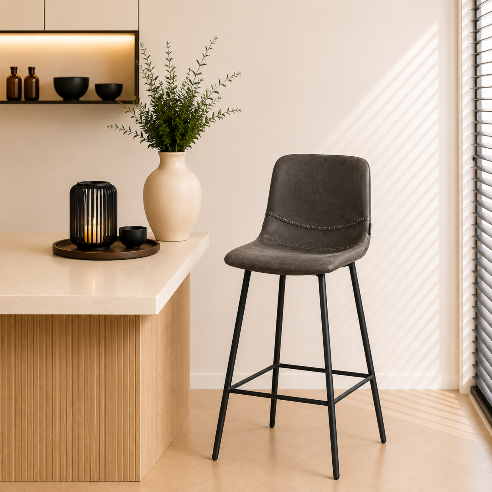 Barkruk Mikky antraciet eco-leer 65-78 cm