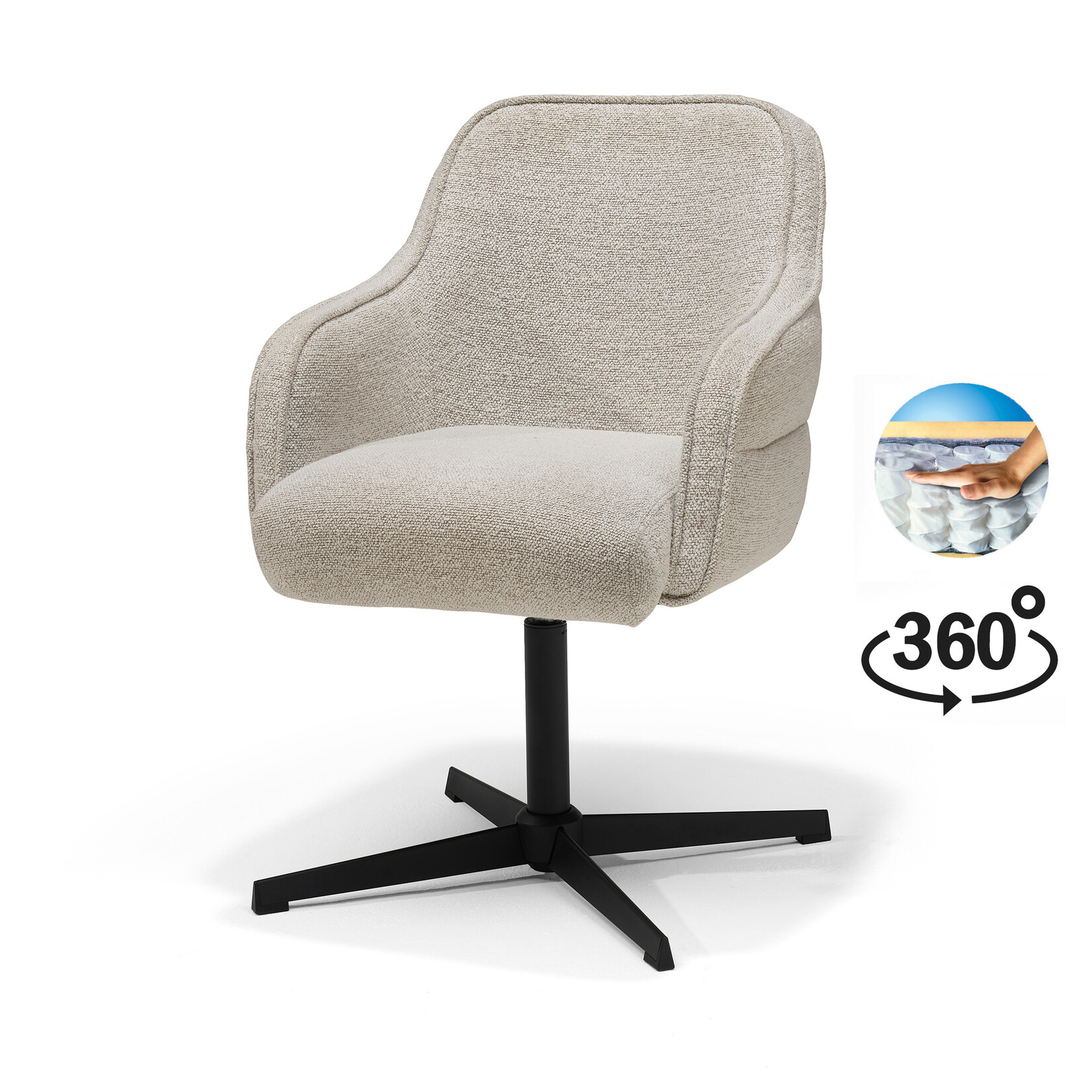 RV Design Atlas armstoel Stof Alpine #01 Naturel - 360 Draaibaar frame Zwart