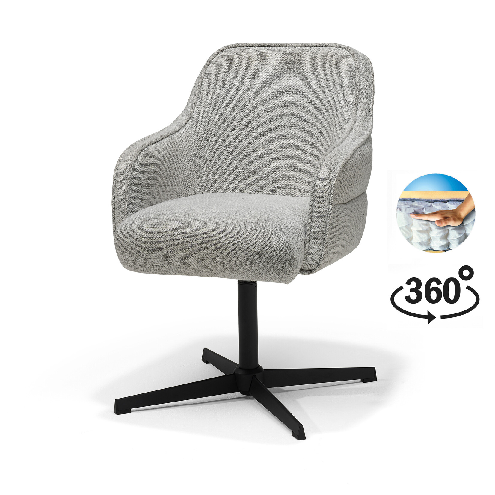 RV Design Atlas armstoel Stof Alpine #149 Steel - 360 Draaibaar frame Zwart