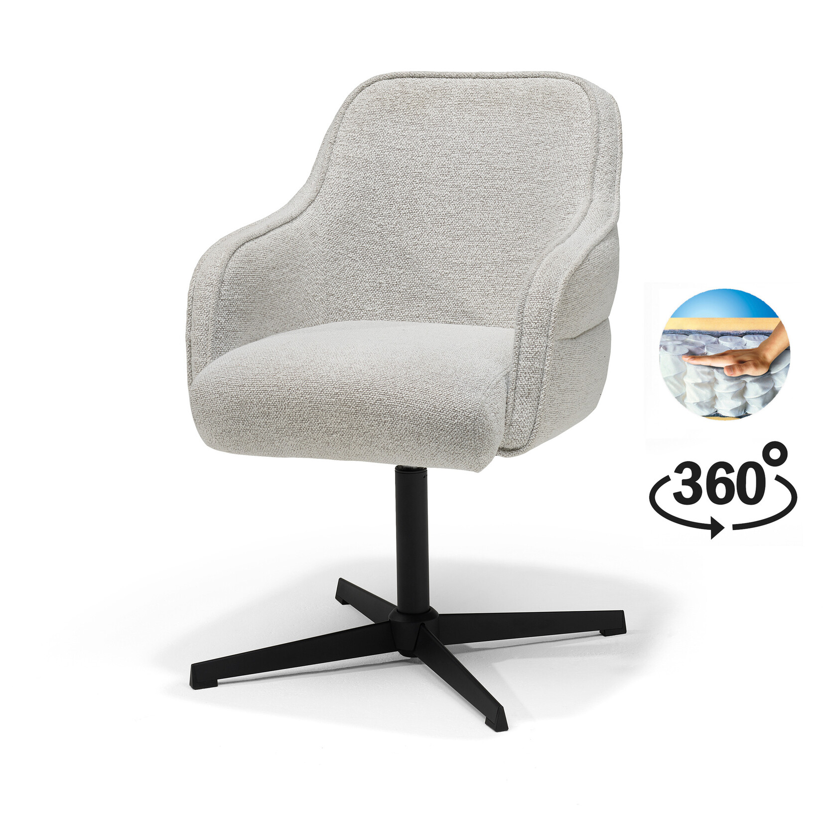 RV Design Atlas armstoel Stof Alpine #186 Champagne - 360 Draaibaar frame Zwart