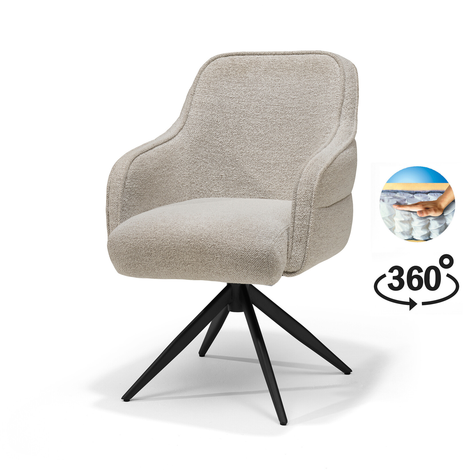RV Design Atlanta armstoel Stof Alpine #01 Naturel - 360 Draaibaar frame Zwart P03