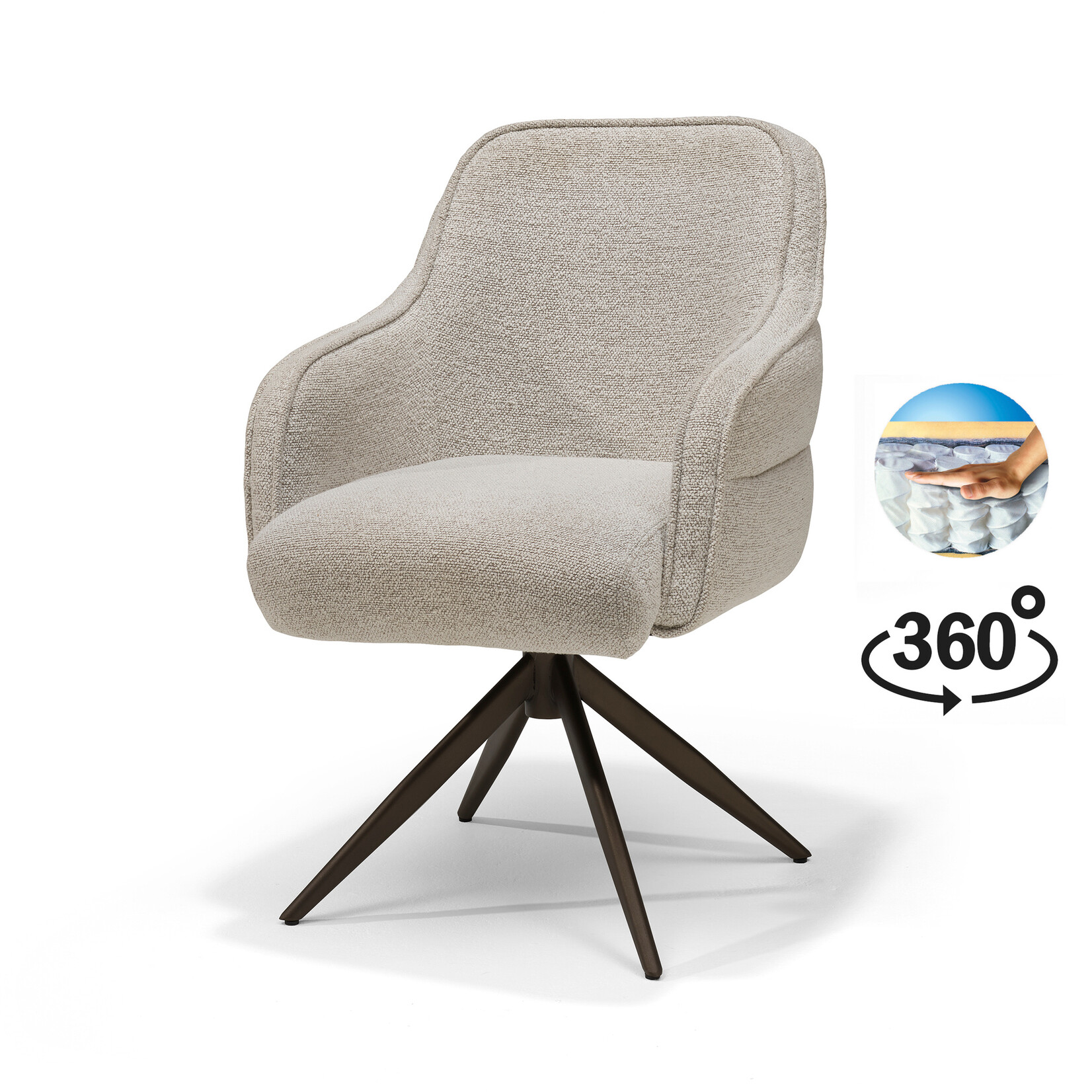 RV Design Atlanta armstoel Stof Alpine #01 Naturel - 360 Draaibaar frame Brons P03