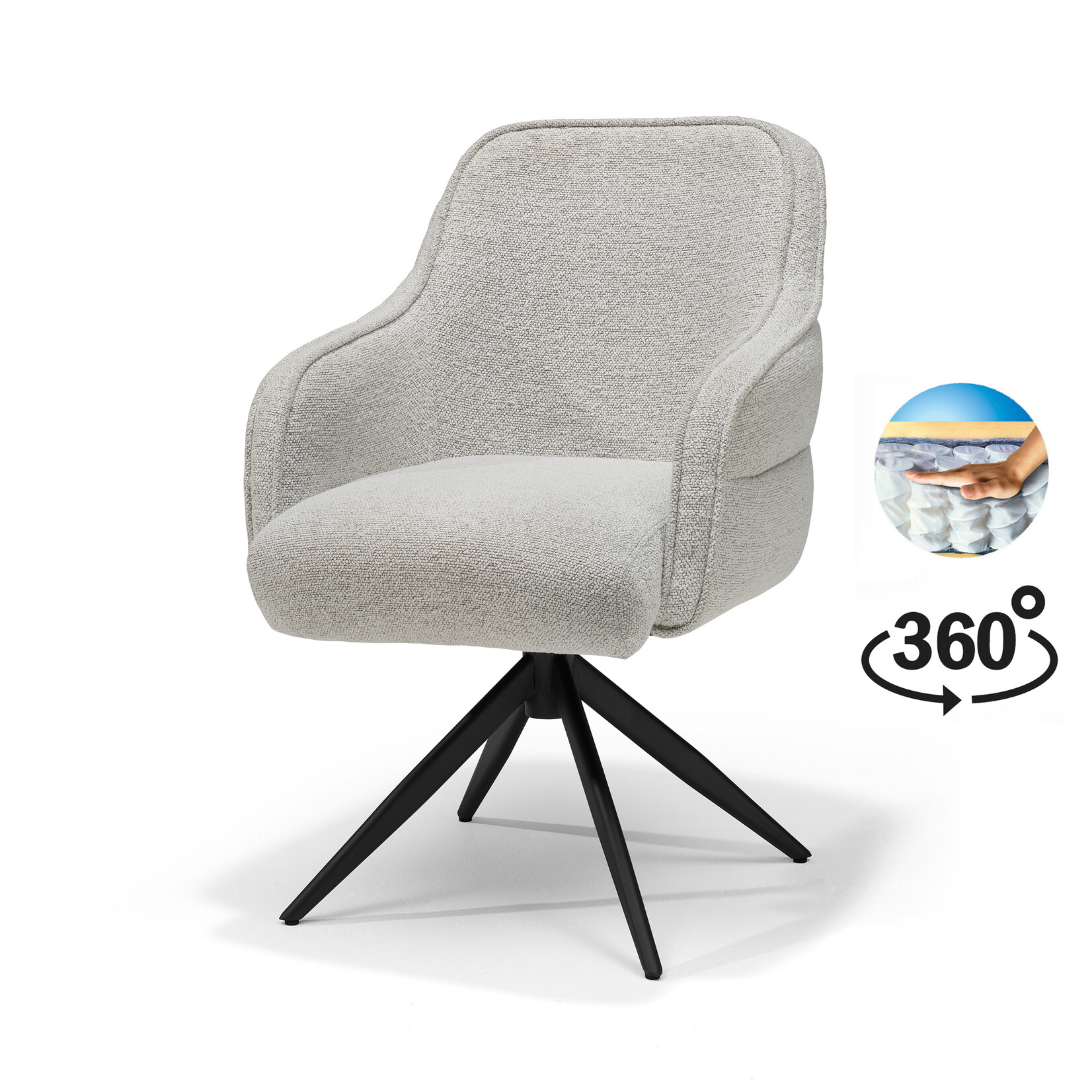RV Design Atlanta armstoel Stof Alpine #186 Champagne - 360 Draaibaar frame Zwart P03