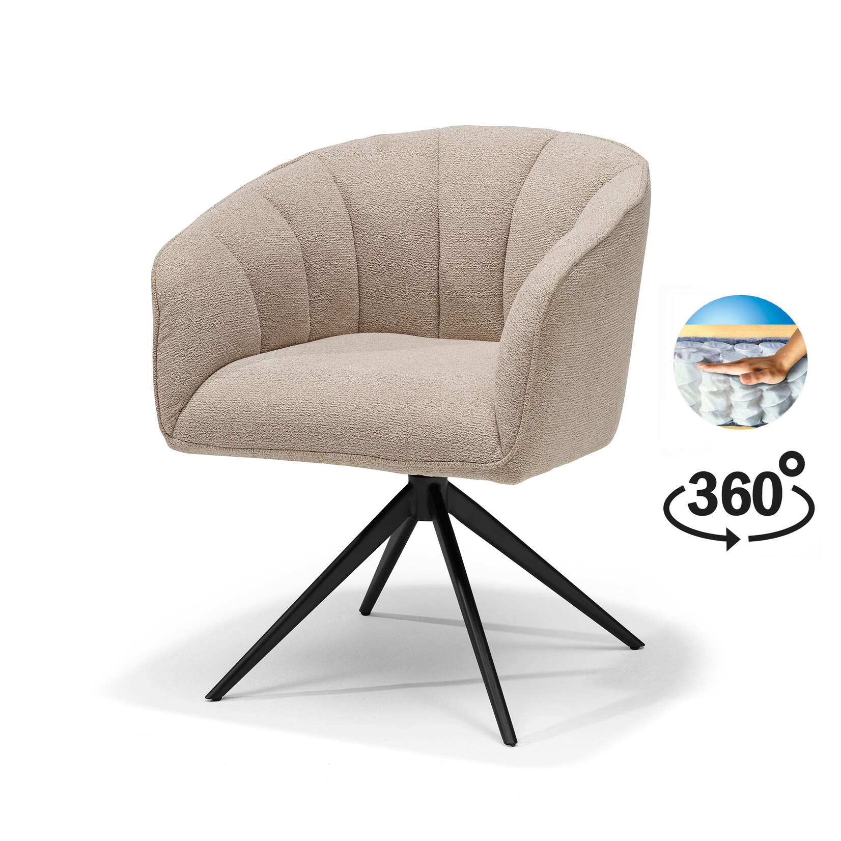 RV Design Cocoon armstoel Stof Sahara Linen - 360 Draaibaar frame Zwart