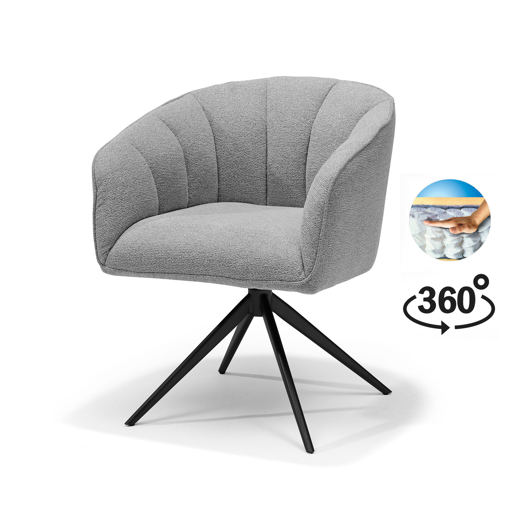 RV Design Cocoon armstoel Stof Sahara Grey - 360 Draaibaar frame Zwart