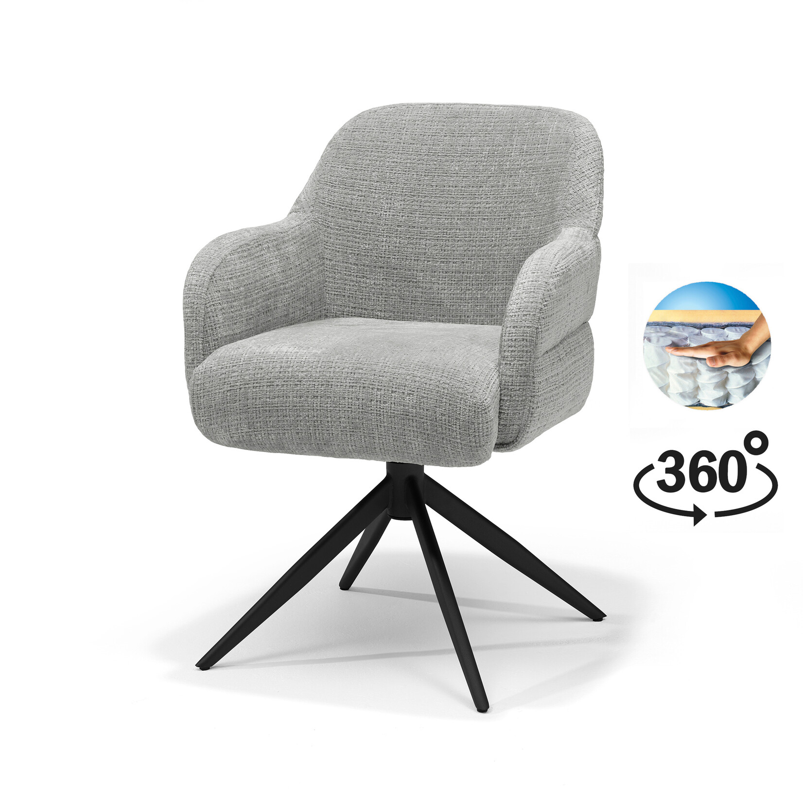 RV Design Austin armstoel Stof Cremona #85 Licht Grijs - 360 Draaibaar frame Zwart P03