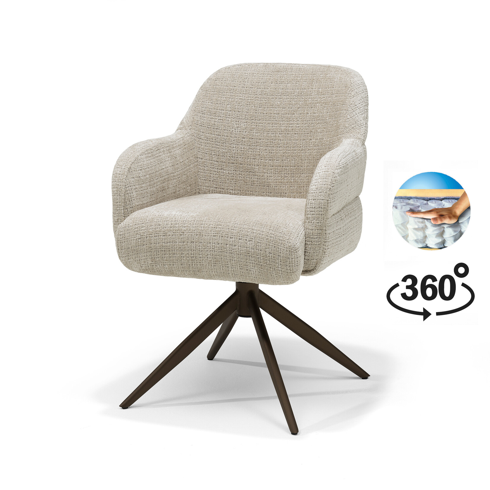 RV Design Austin armstoel Stof Cremona #02 Ecru - 360 Draaibaar frame Anodic Brown P03