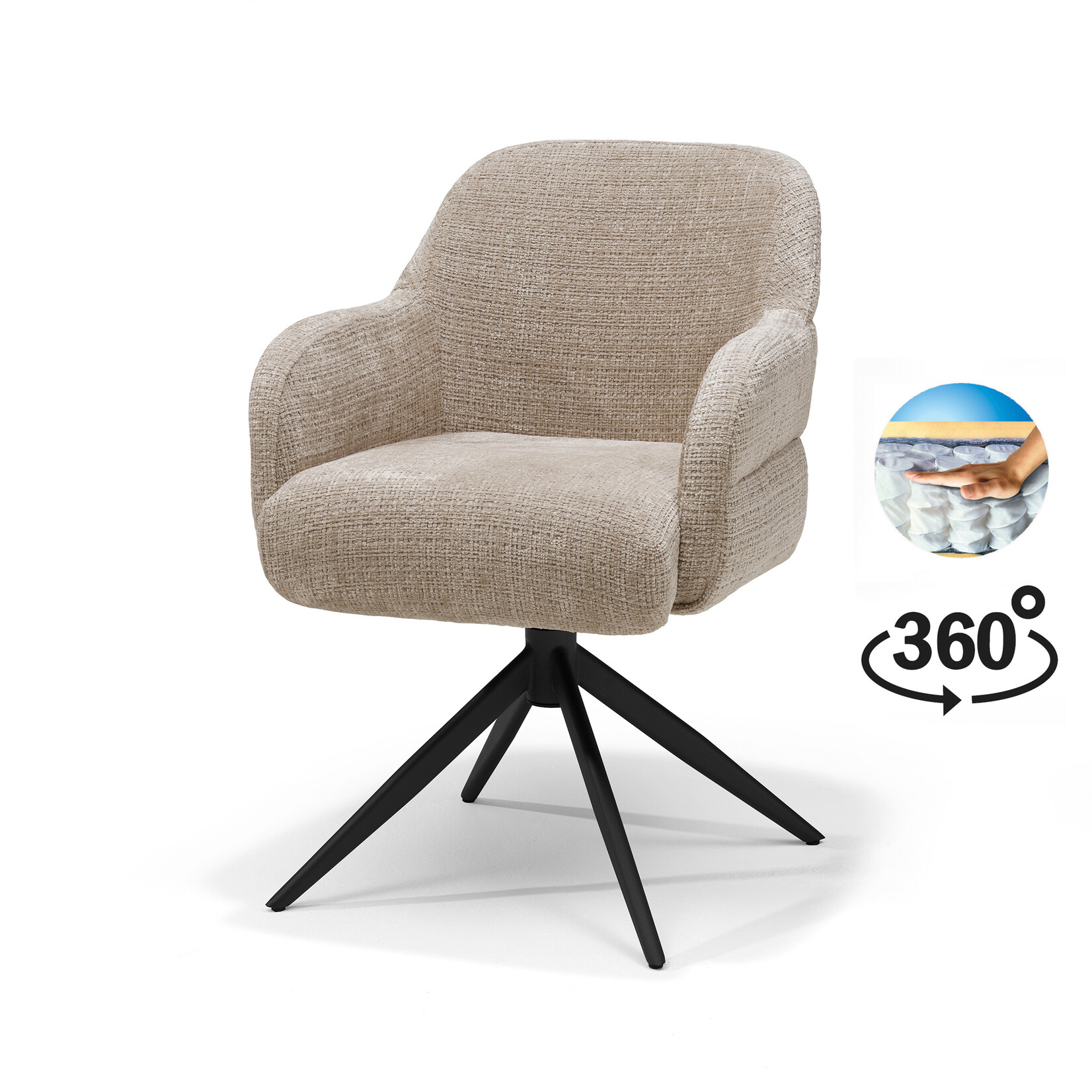 RV Design Austin armstoel Stof Cremona #14 Beige - 360 Draaibaar frame Zwart P03