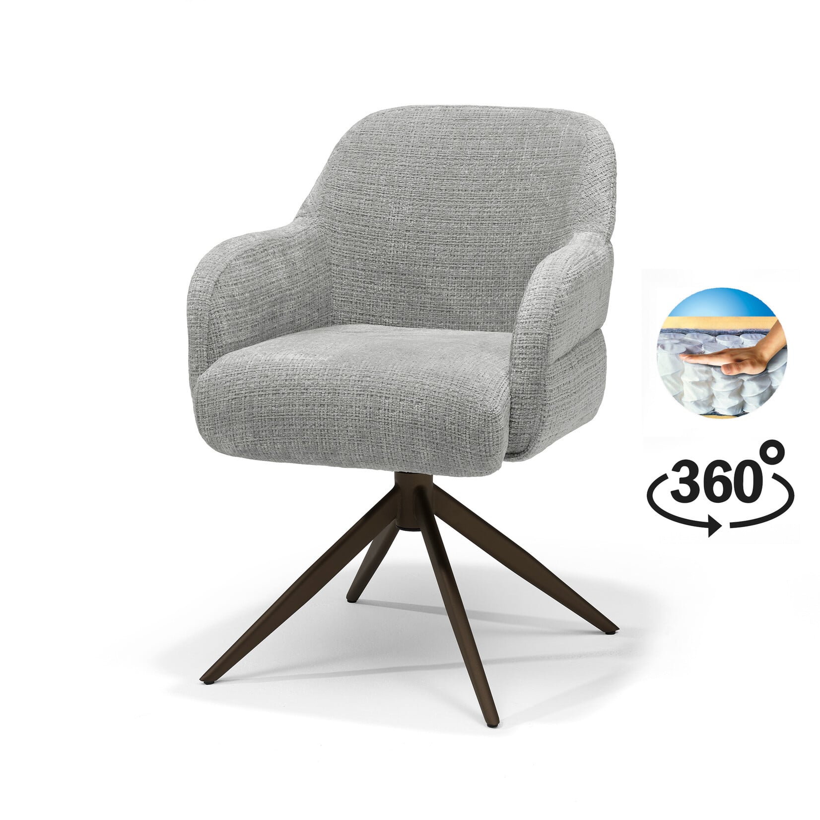 RV Design Austin armstoel Stof Cremona #85 Licht Grijs - 360 Draaibaar frame Anodic Brown P03