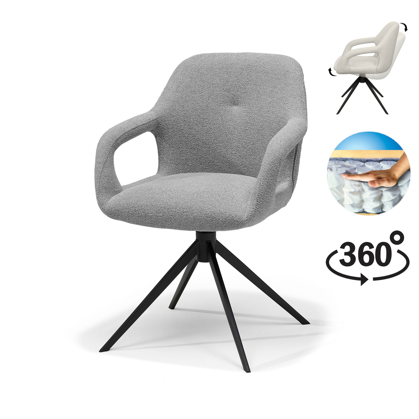 RV Design Move armstoel Stof Sahara #455 Grey - Relax functie - frame zwart